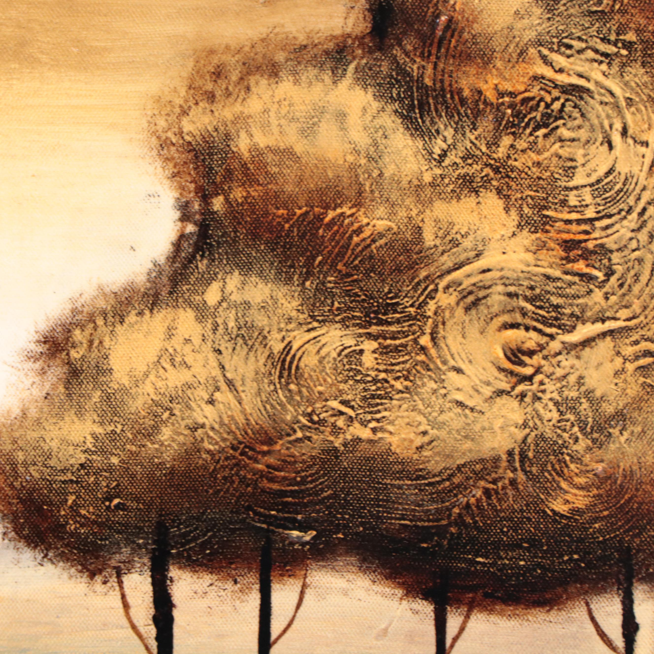 Triptych Acrylic Painting of Autumn Trees, 21st Century