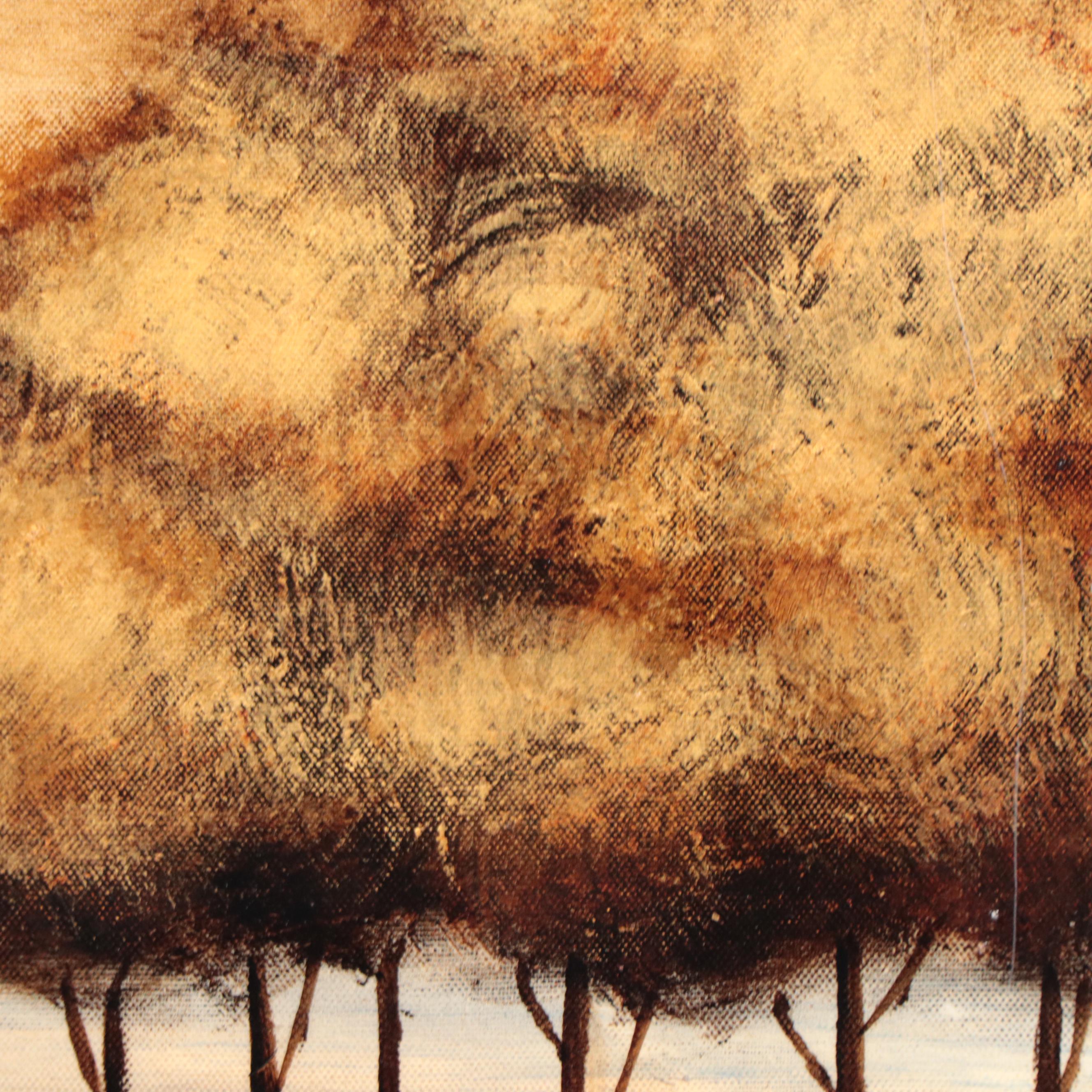 Triptych Acrylic Painting of Autumn Trees, 21st Century