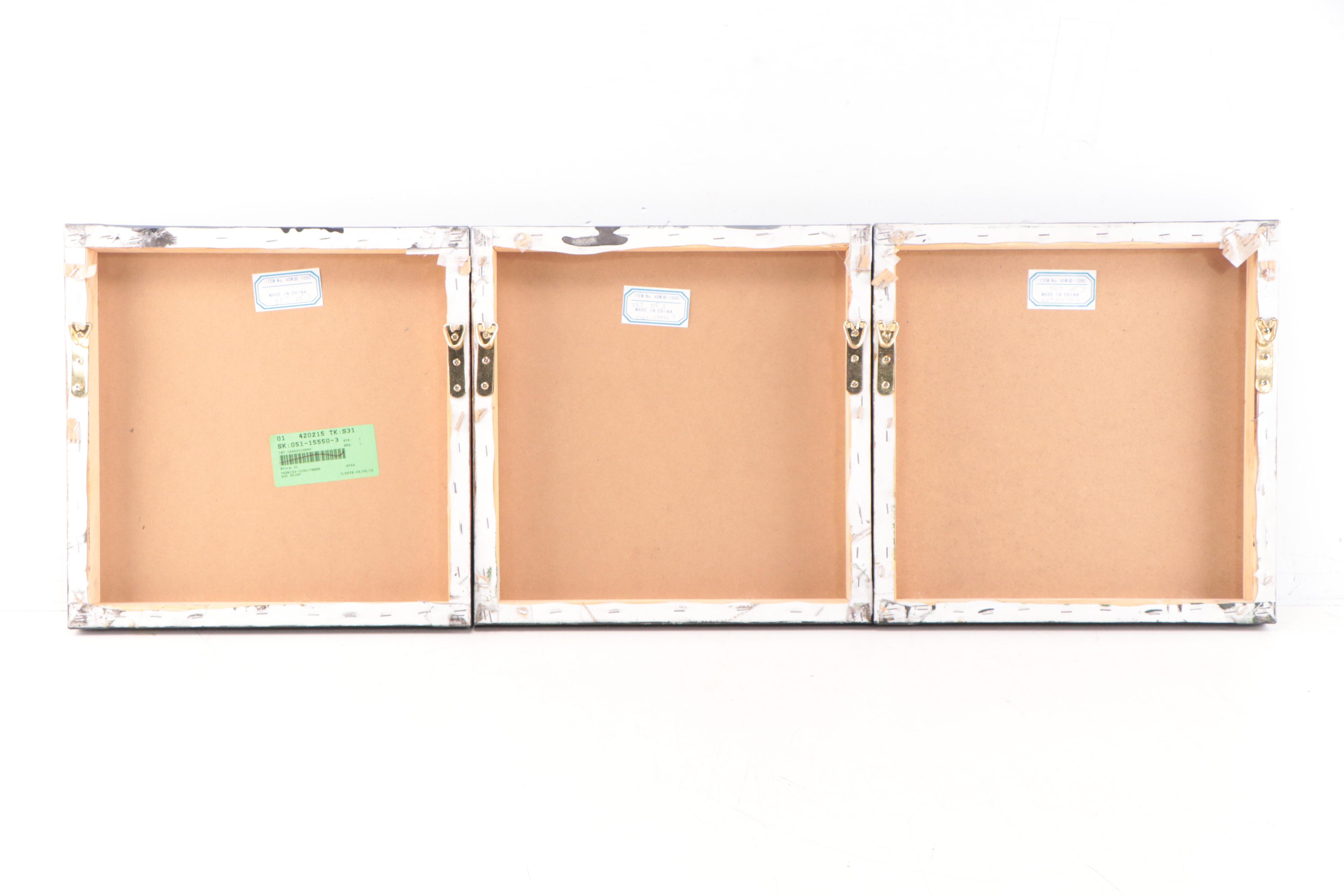 Triptych Acrylic Painting of Autumn Trees, 21st Century