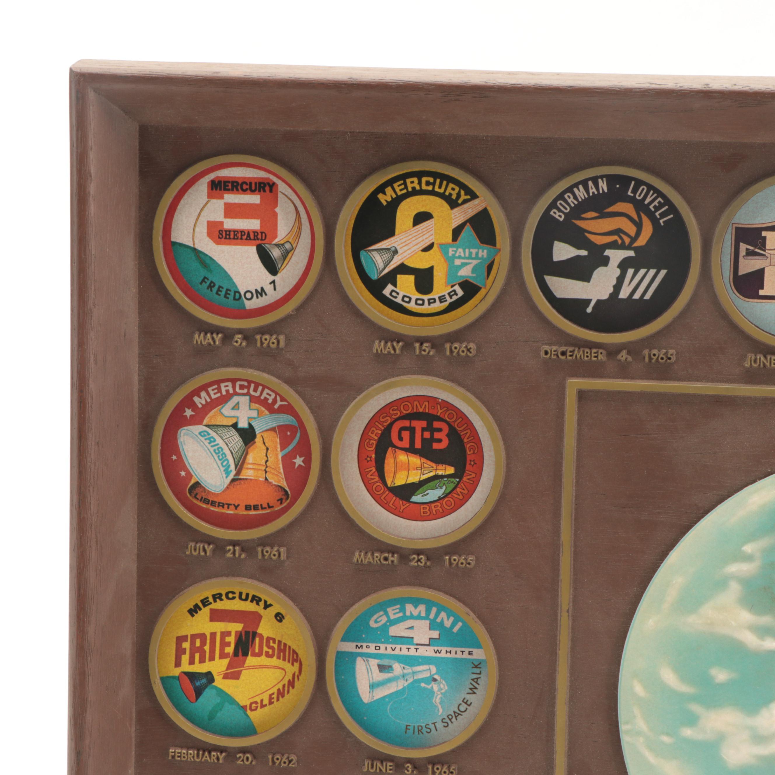 NASA Space Mission Flight Badge Decal Framed Display, 1961–1972