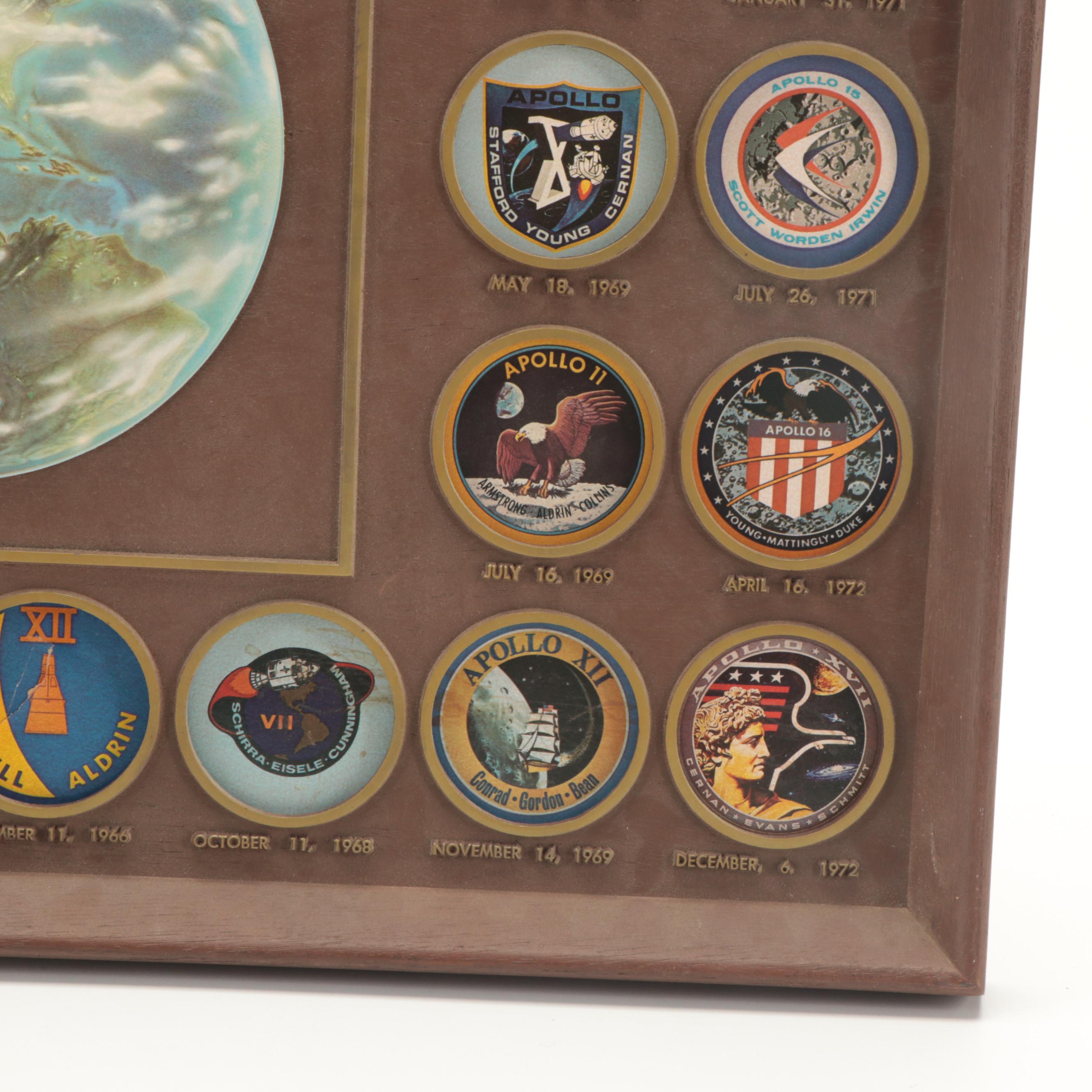 NASA Space Mission Flight Badge Decal Framed Display, 1961–1972