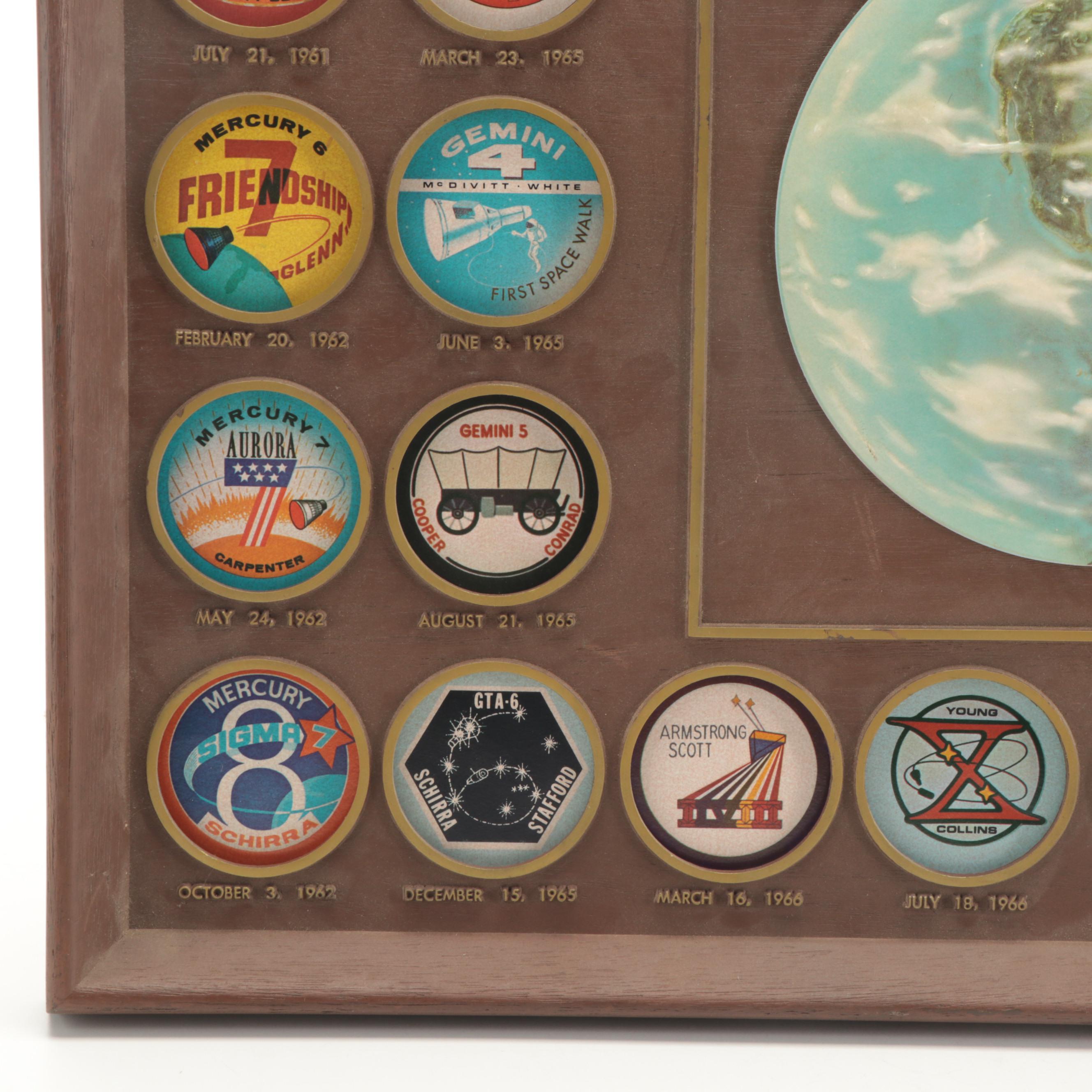 NASA Space Mission Flight Badge Decal Framed Display, 1961–1972
