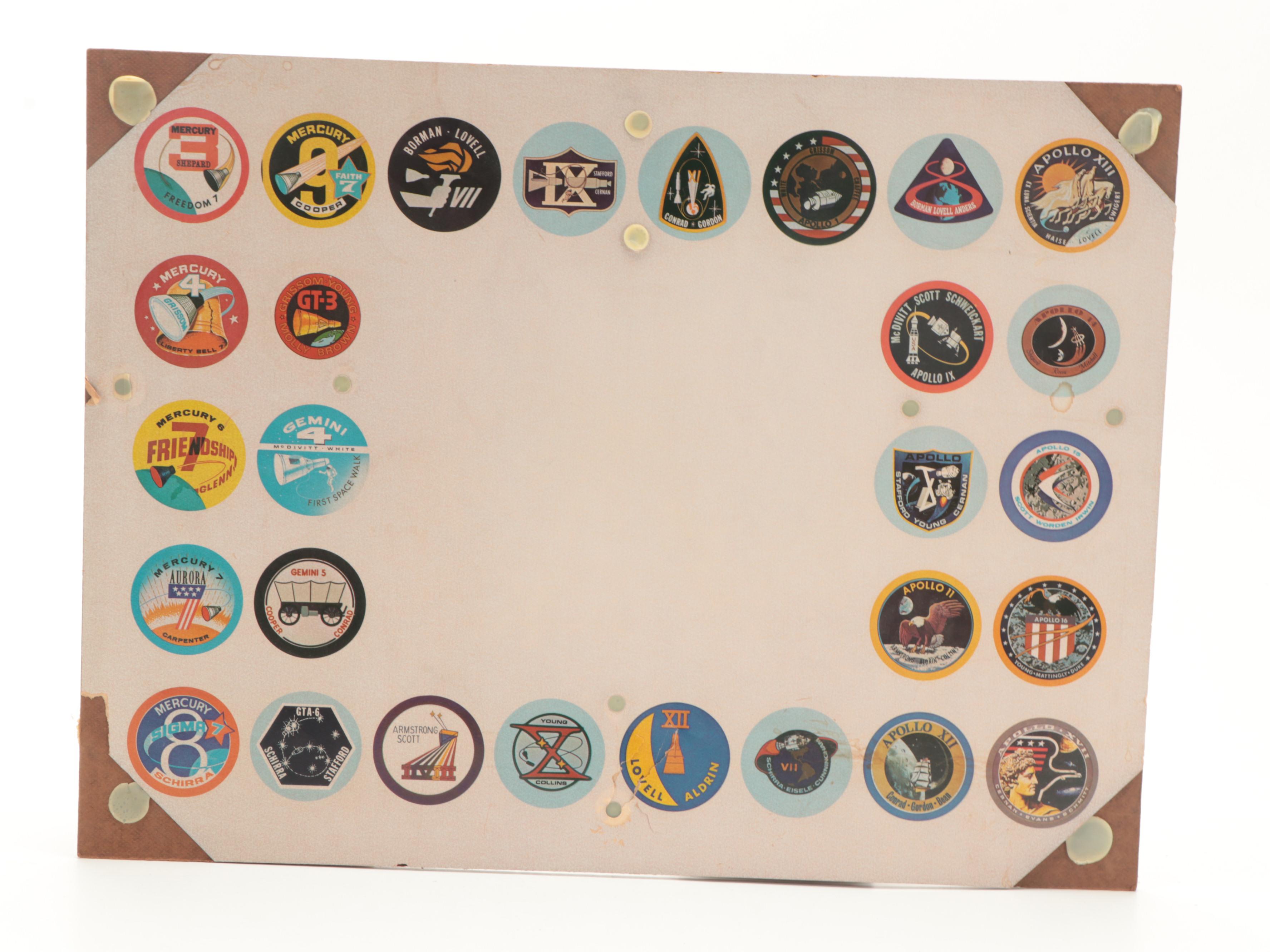 NASA Space Mission Flight Badge Decal Framed Display, 1961–1972