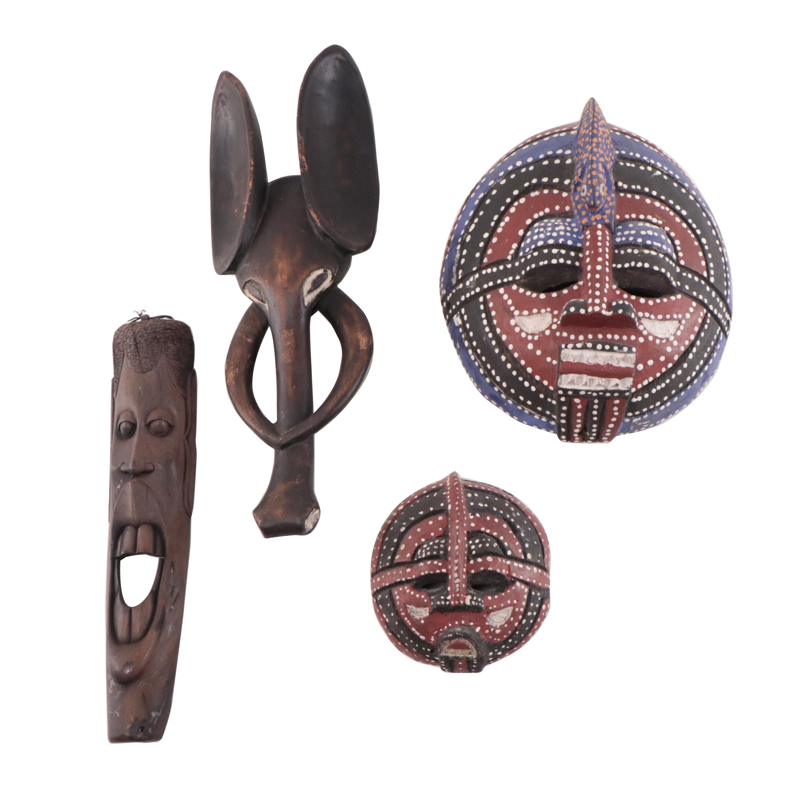 Tanzanian, Kenyan and Bamileke Carved Wood Wall Masks