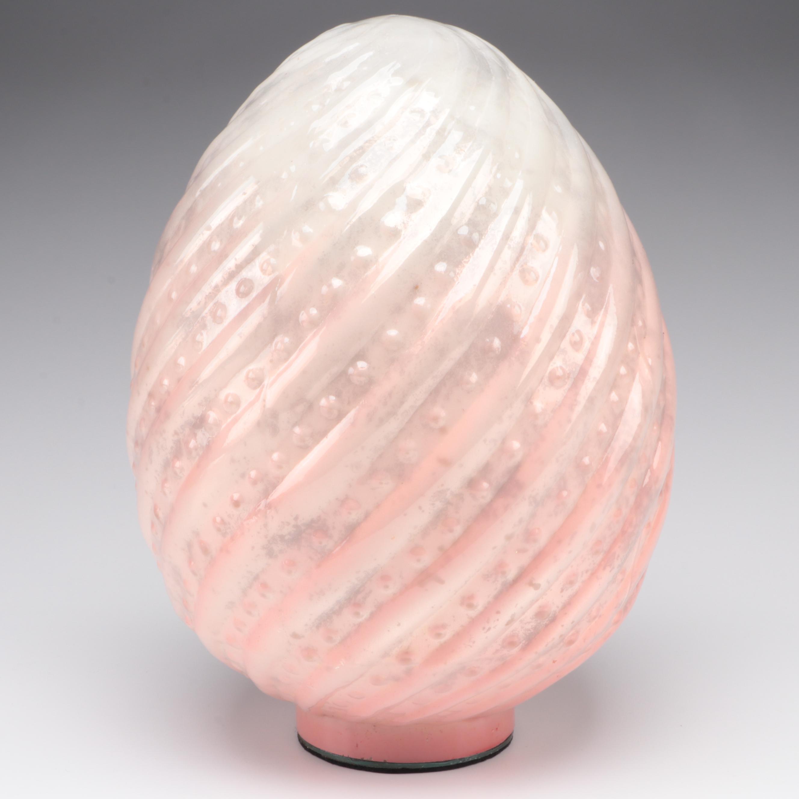 Optic Mold Blown Glass Pink and White Egg Shaped Table Décor