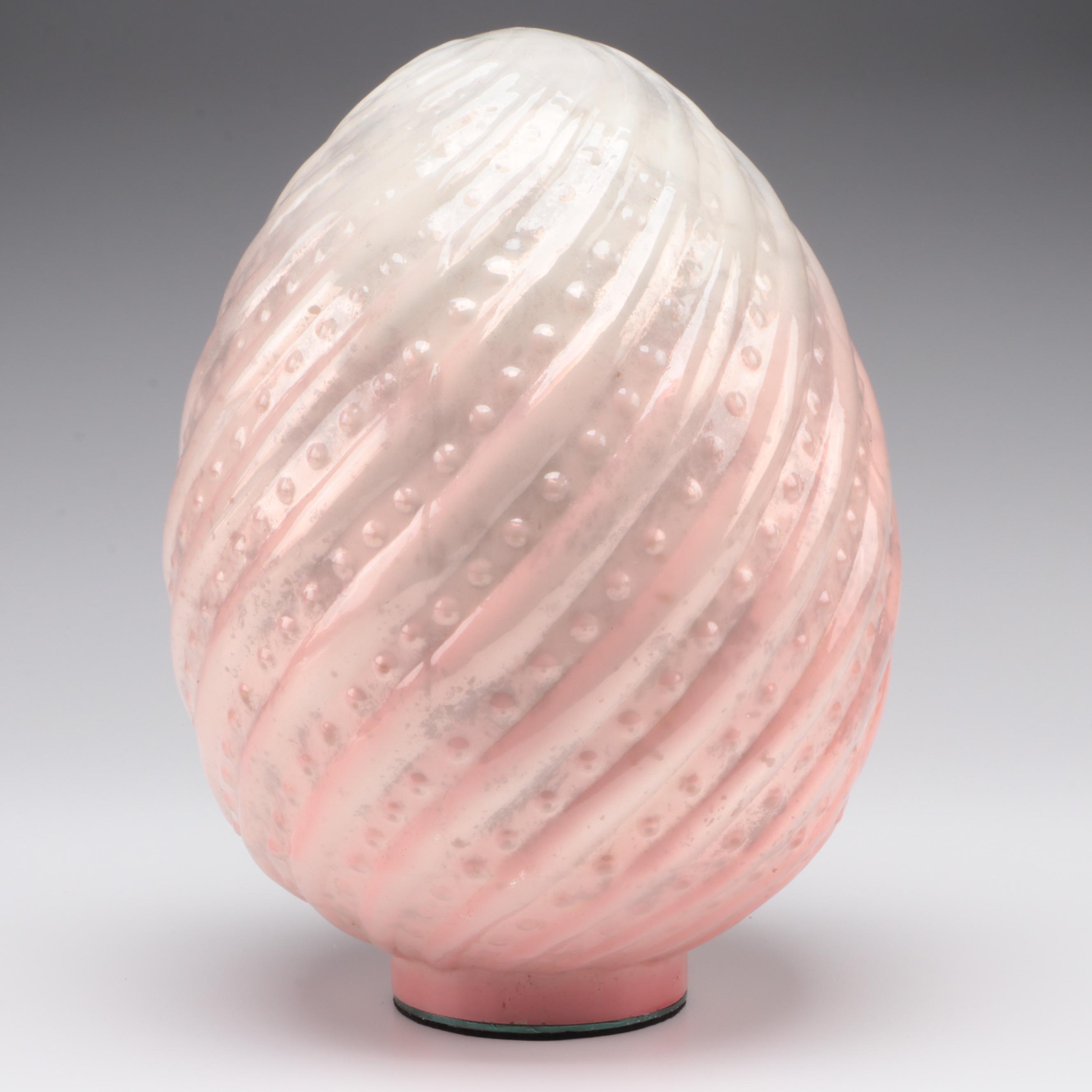 Optic Mold Blown Glass Pink and White Egg Shaped Table Décor