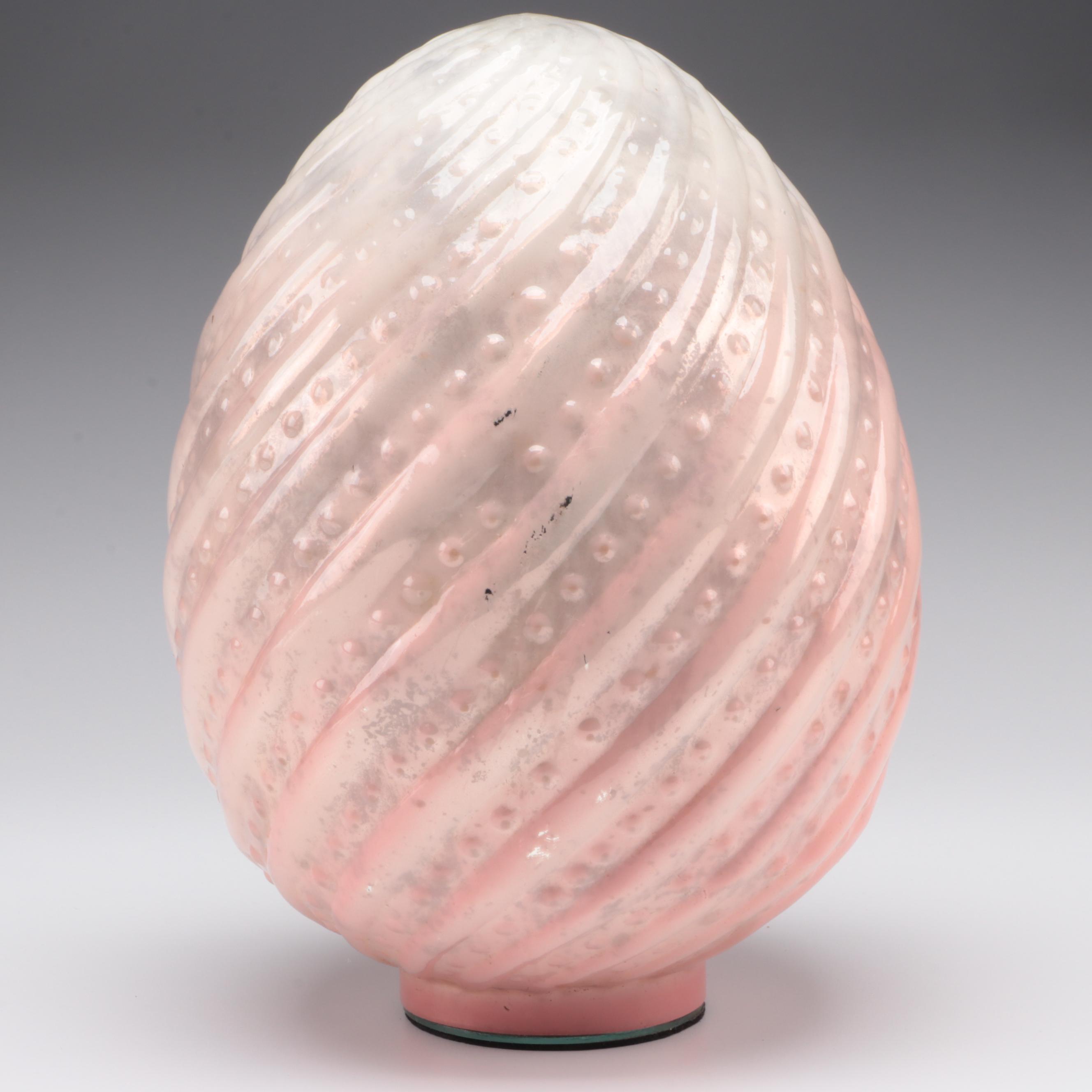 Optic Mold Blown Glass Pink and White Egg Shaped Table Décor