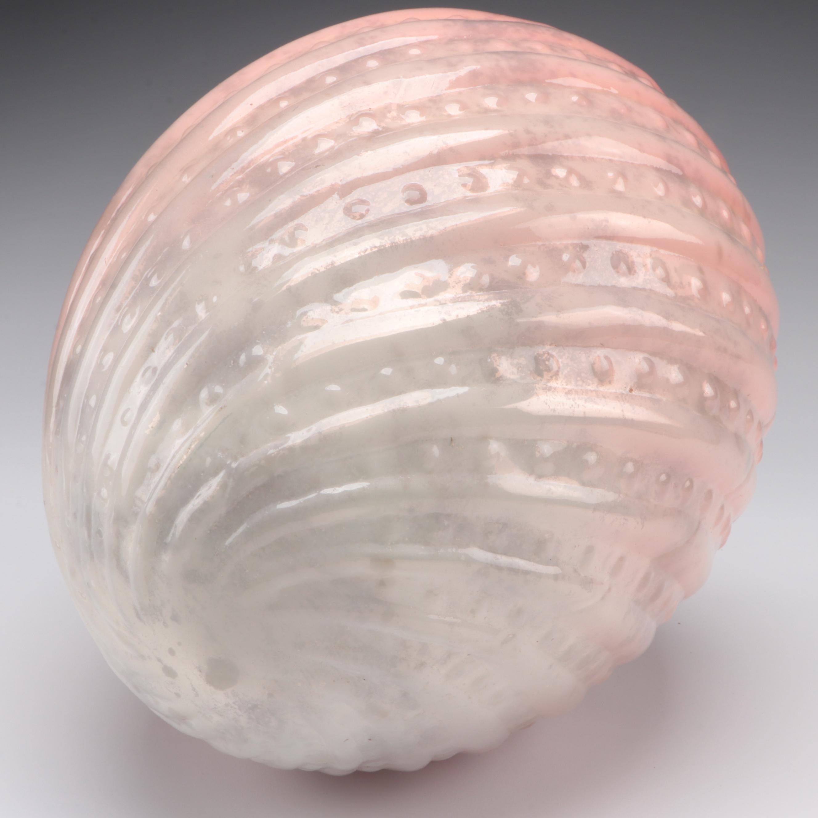 Optic Mold Blown Glass Pink and White Egg Shaped Table Décor
