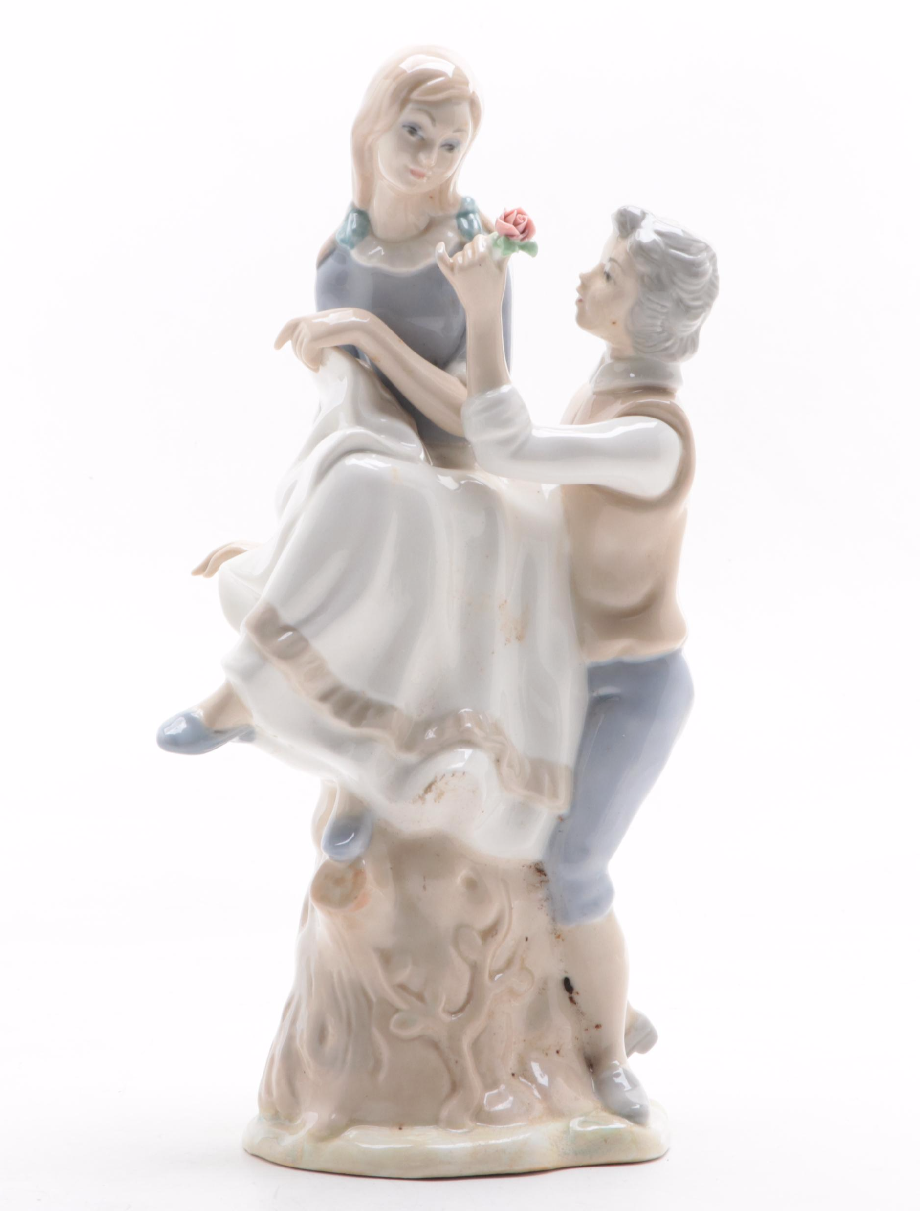 Spanish Porcelain Couple Figurine and Owl Vase with Russian Figurine