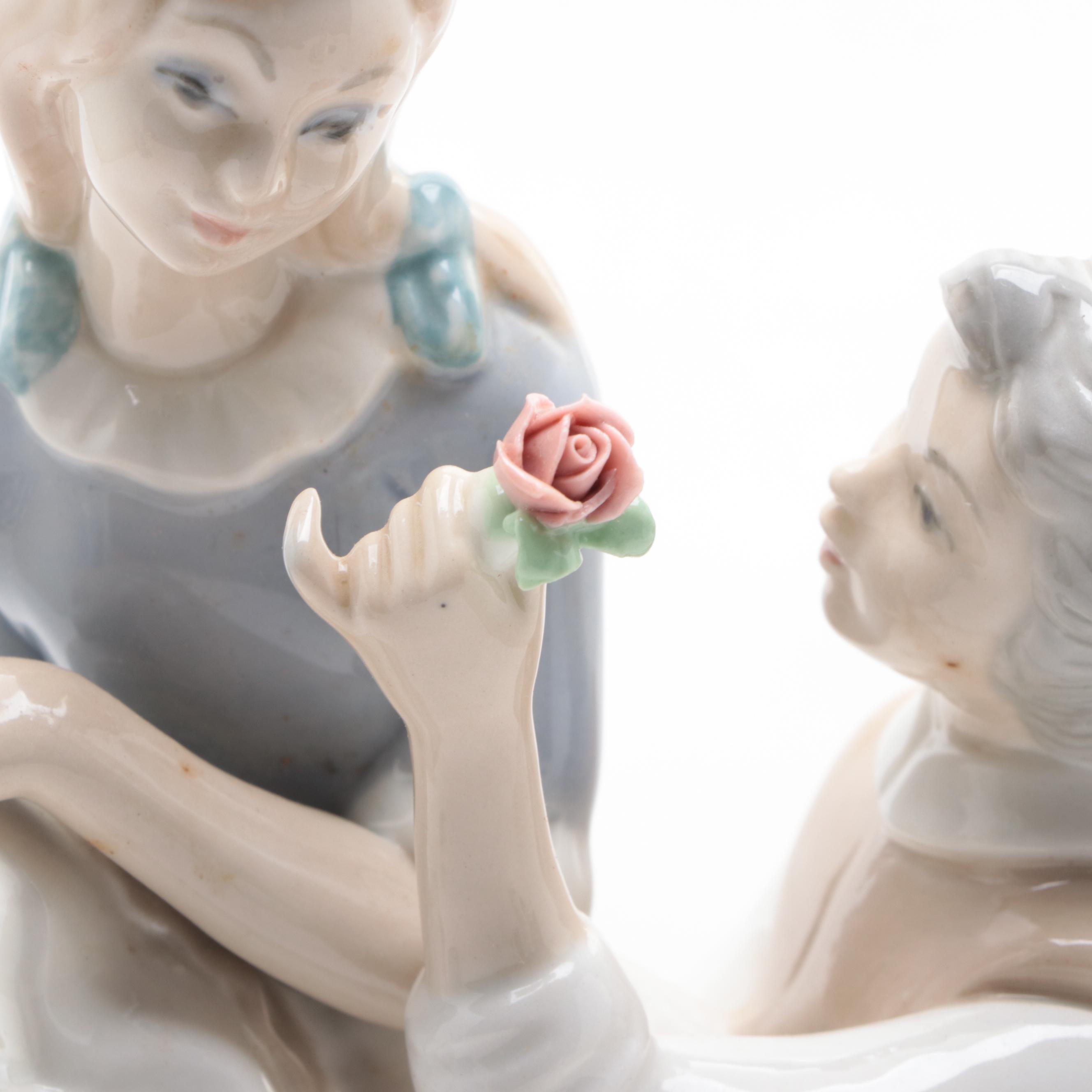 Spanish Porcelain Couple Figurine and Owl Vase with Russian Figurine