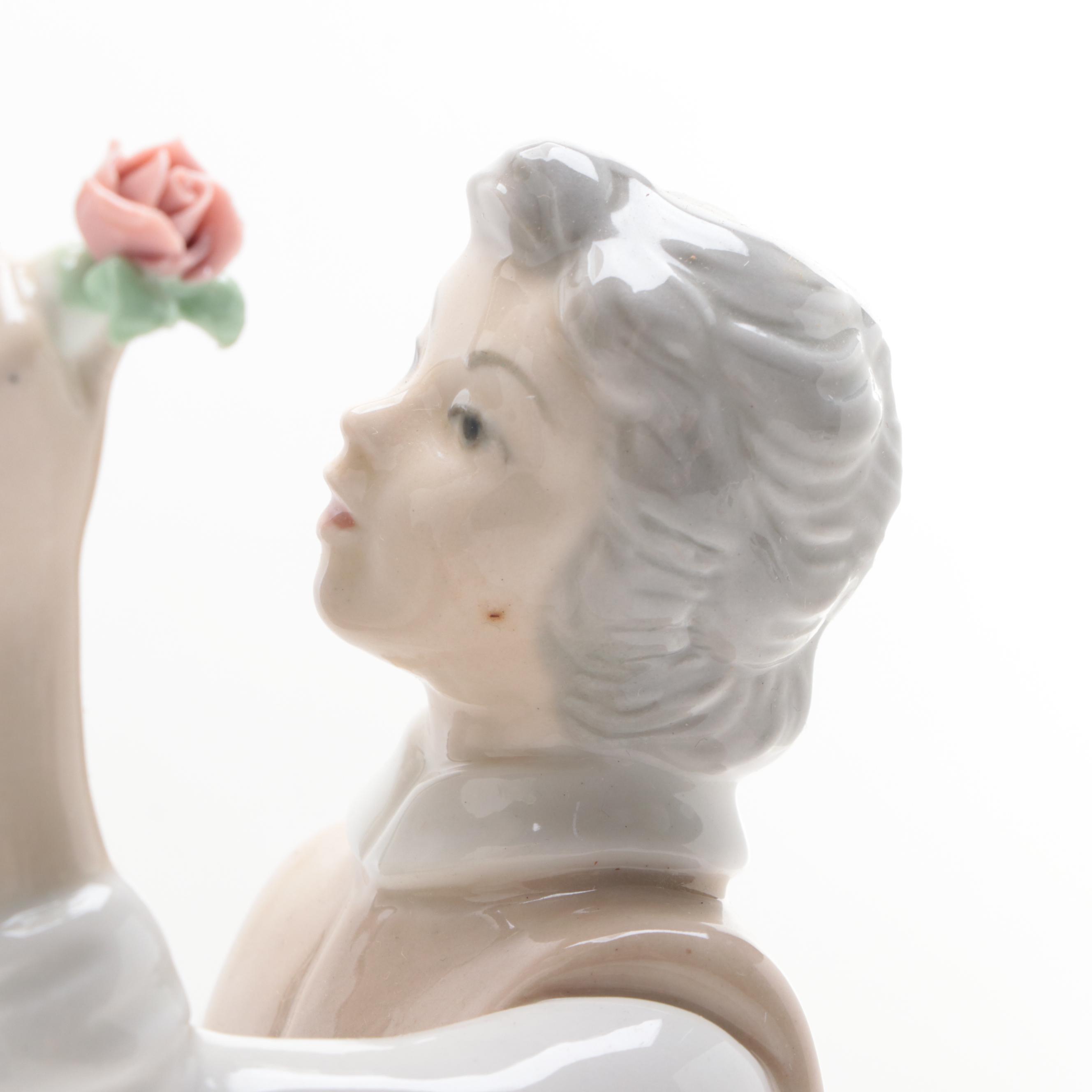 Spanish Porcelain Couple Figurine and Owl Vase with Russian Figurine