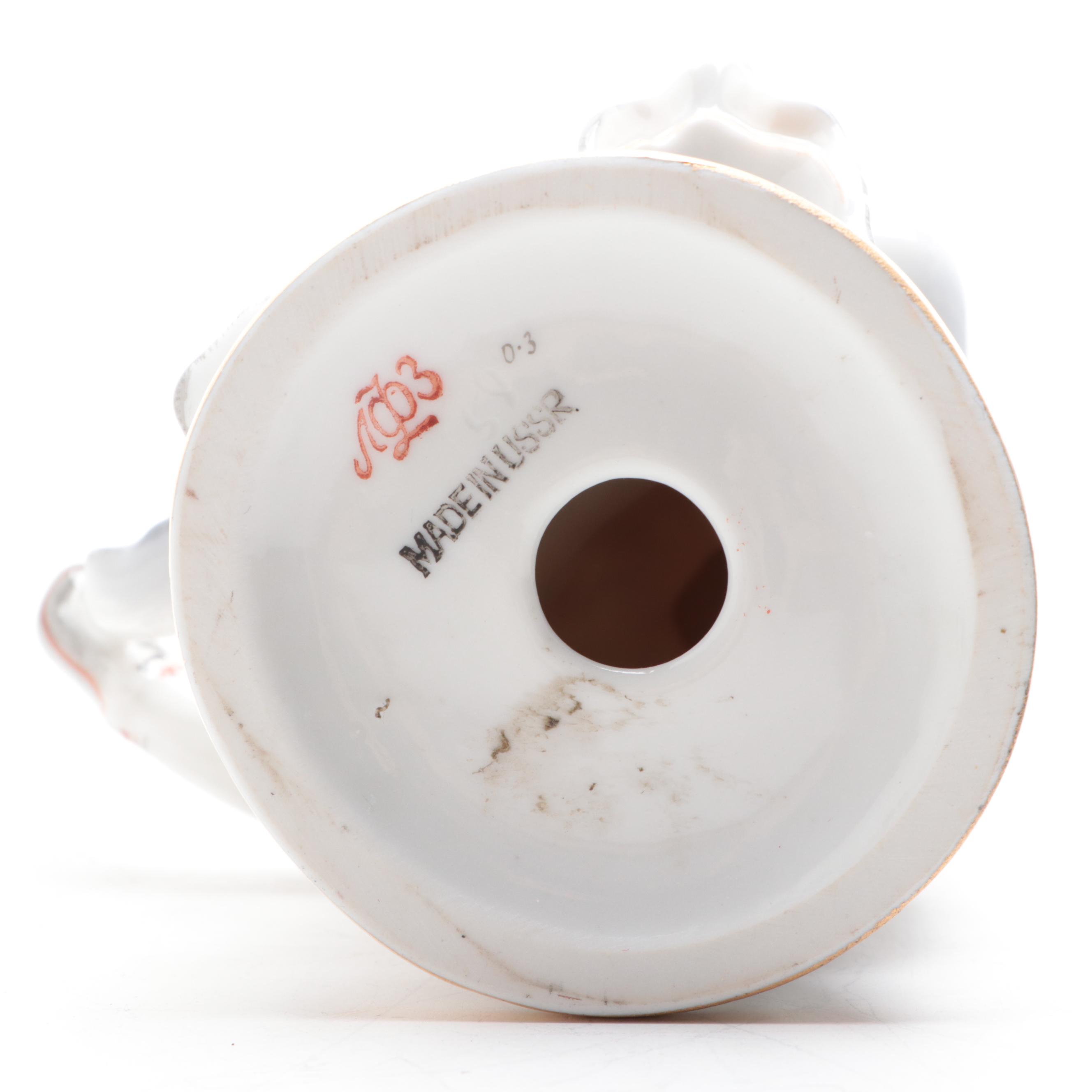 Spanish Porcelain Couple Figurine and Owl Vase with Russian Figurine