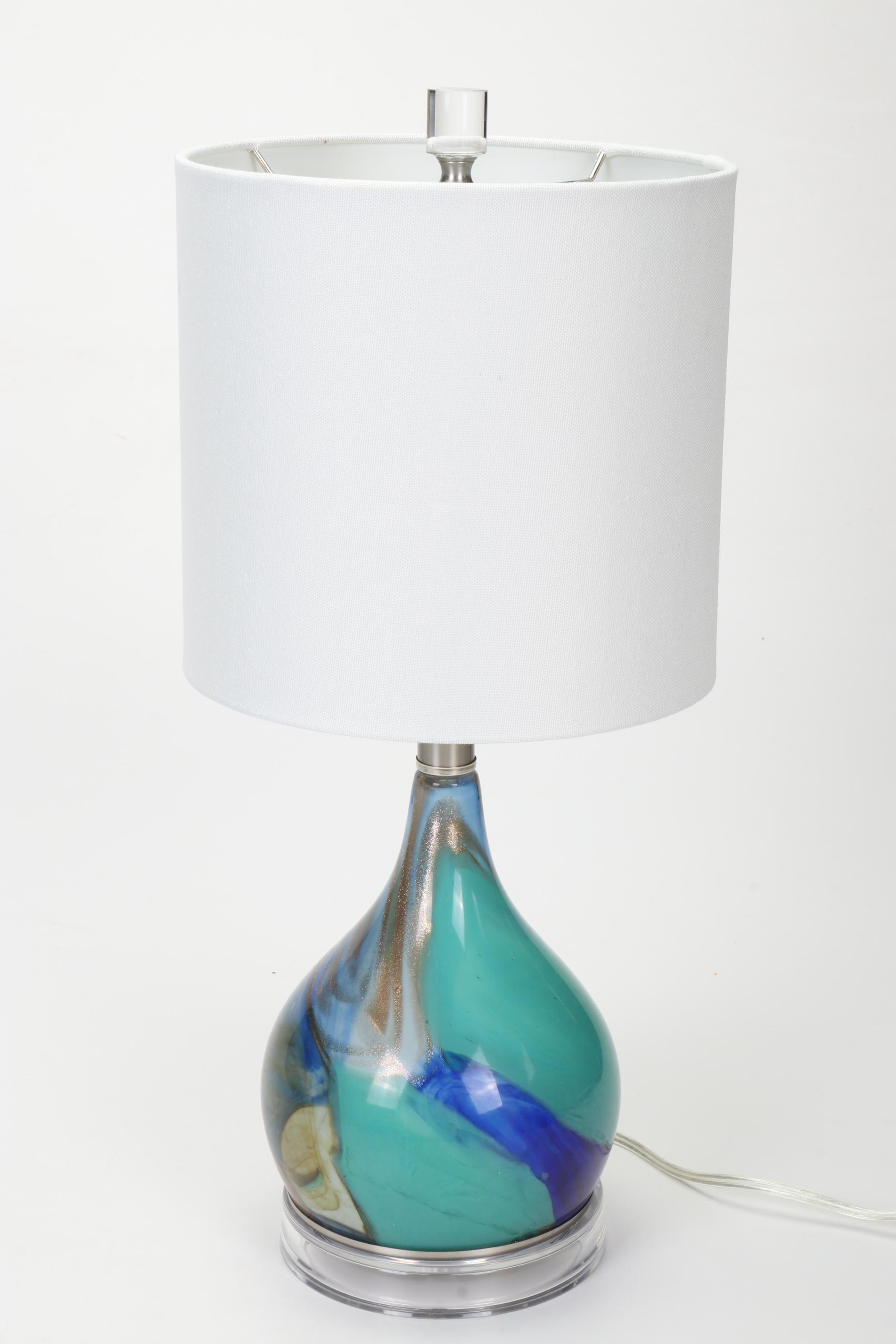 Blown Art Glass Table Lamp and Centerpiece Fruit Bowl