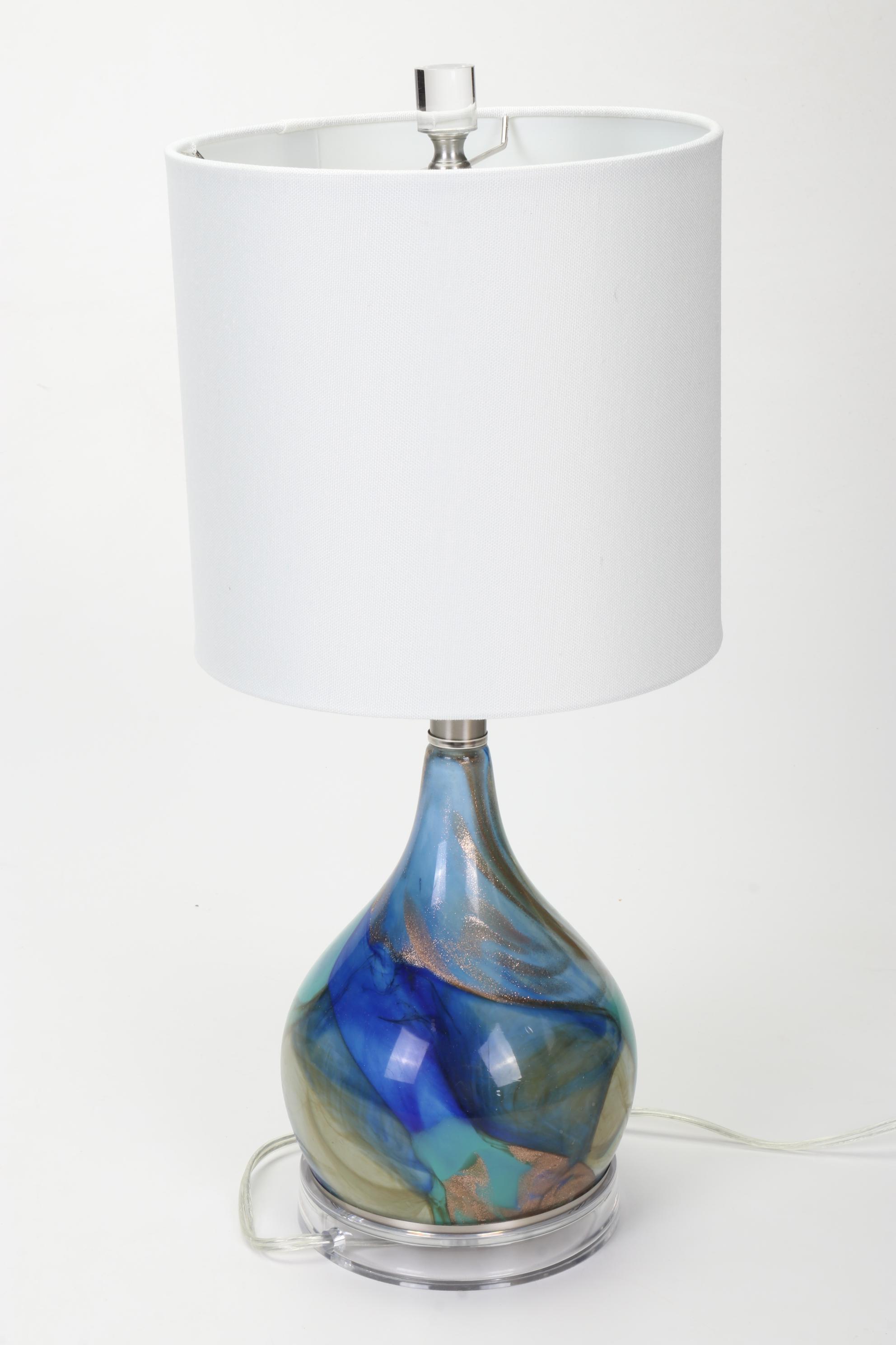 Blown Art Glass Table Lamp and Centerpiece Fruit Bowl