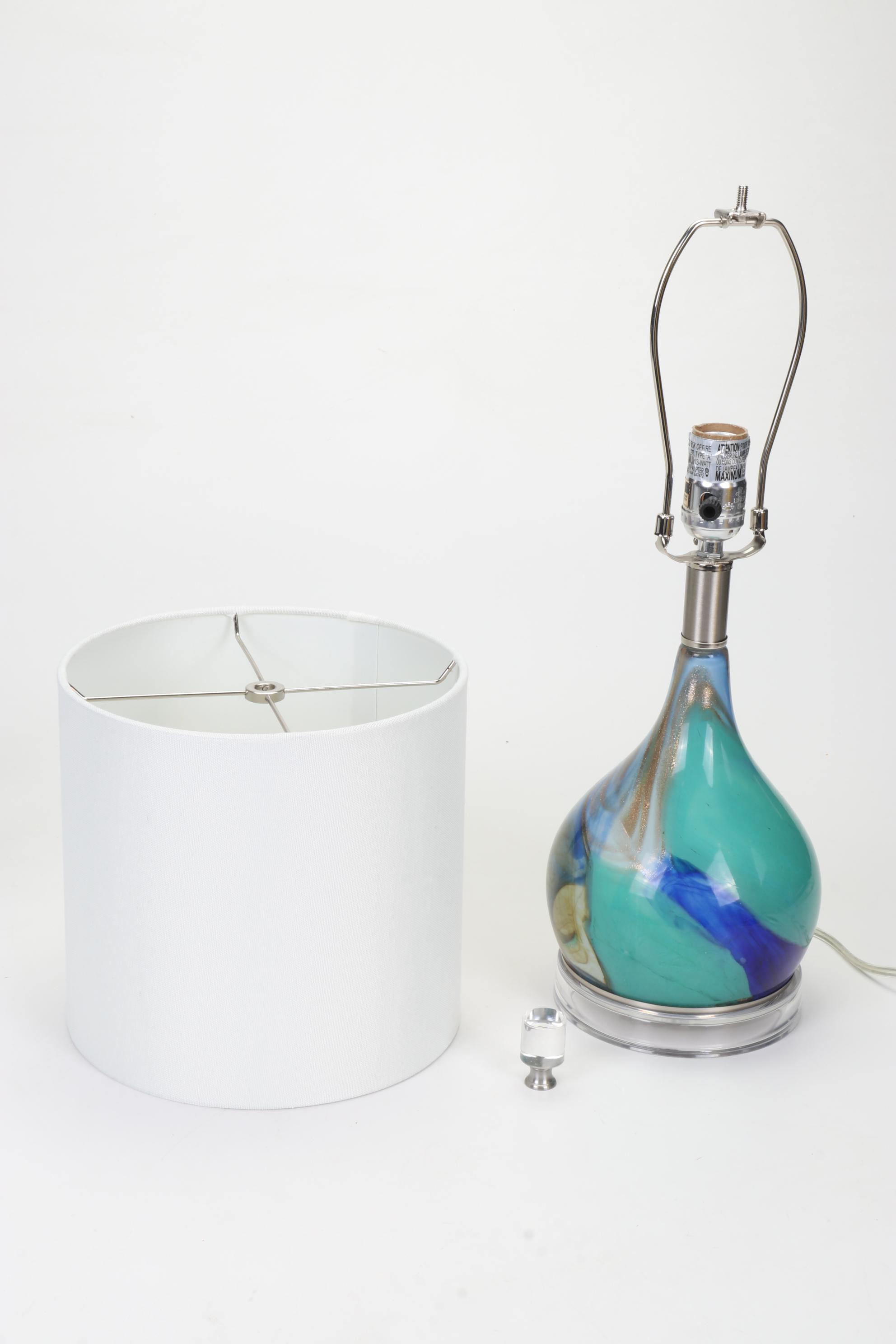 Blown Art Glass Table Lamp and Centerpiece Fruit Bowl