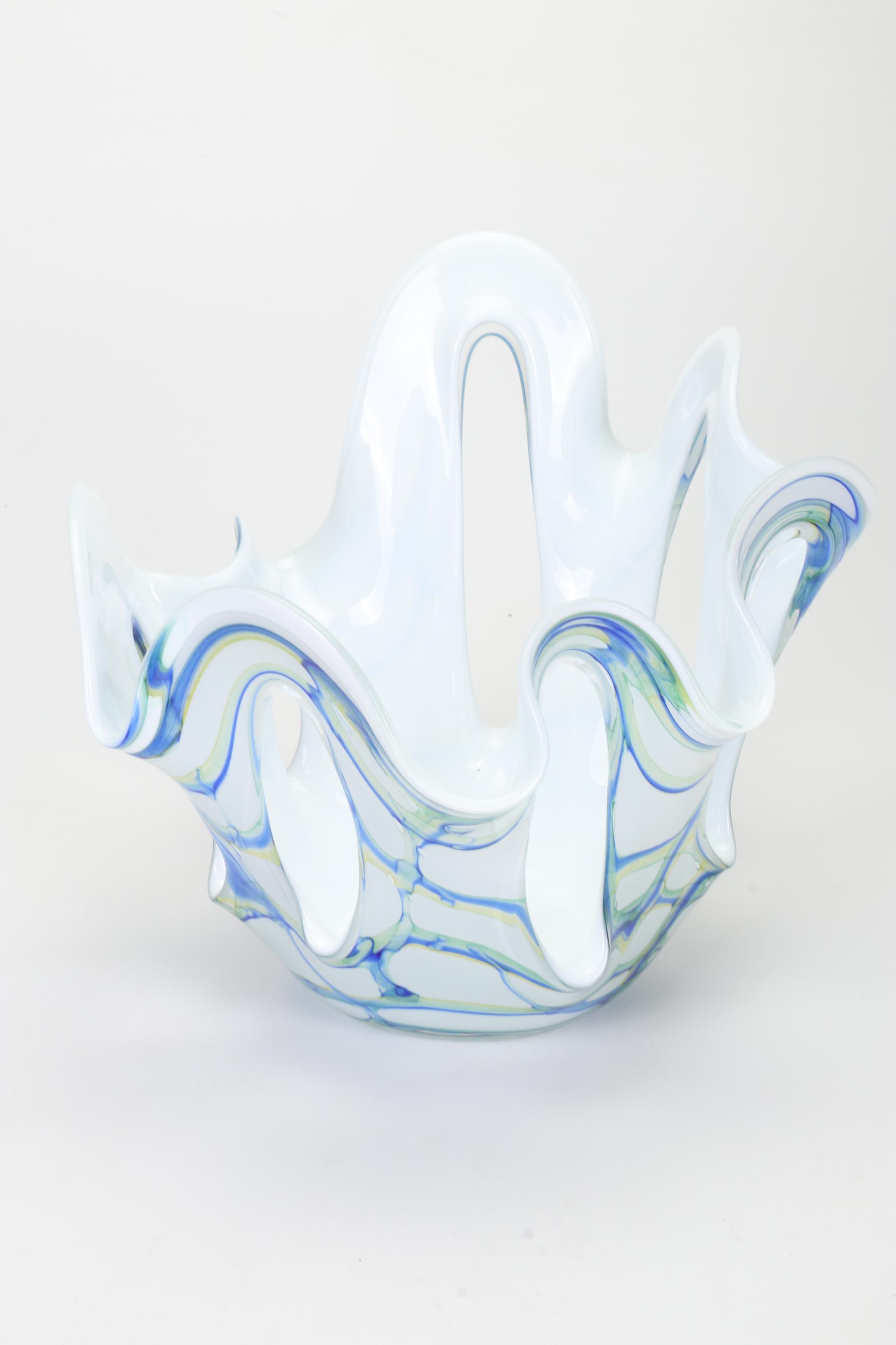 Blown Art Glass Table Lamp and Centerpiece Fruit Bowl