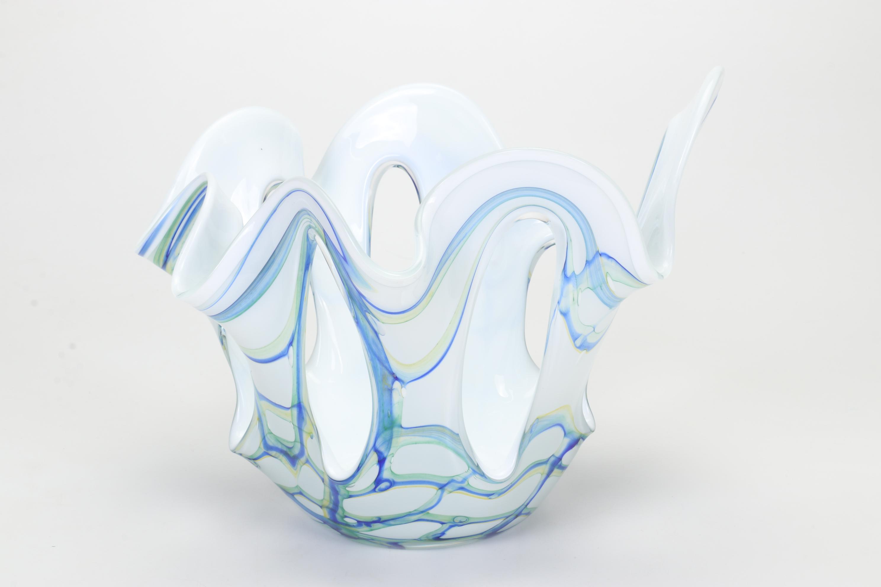 Blown Art Glass Table Lamp and Centerpiece Fruit Bowl