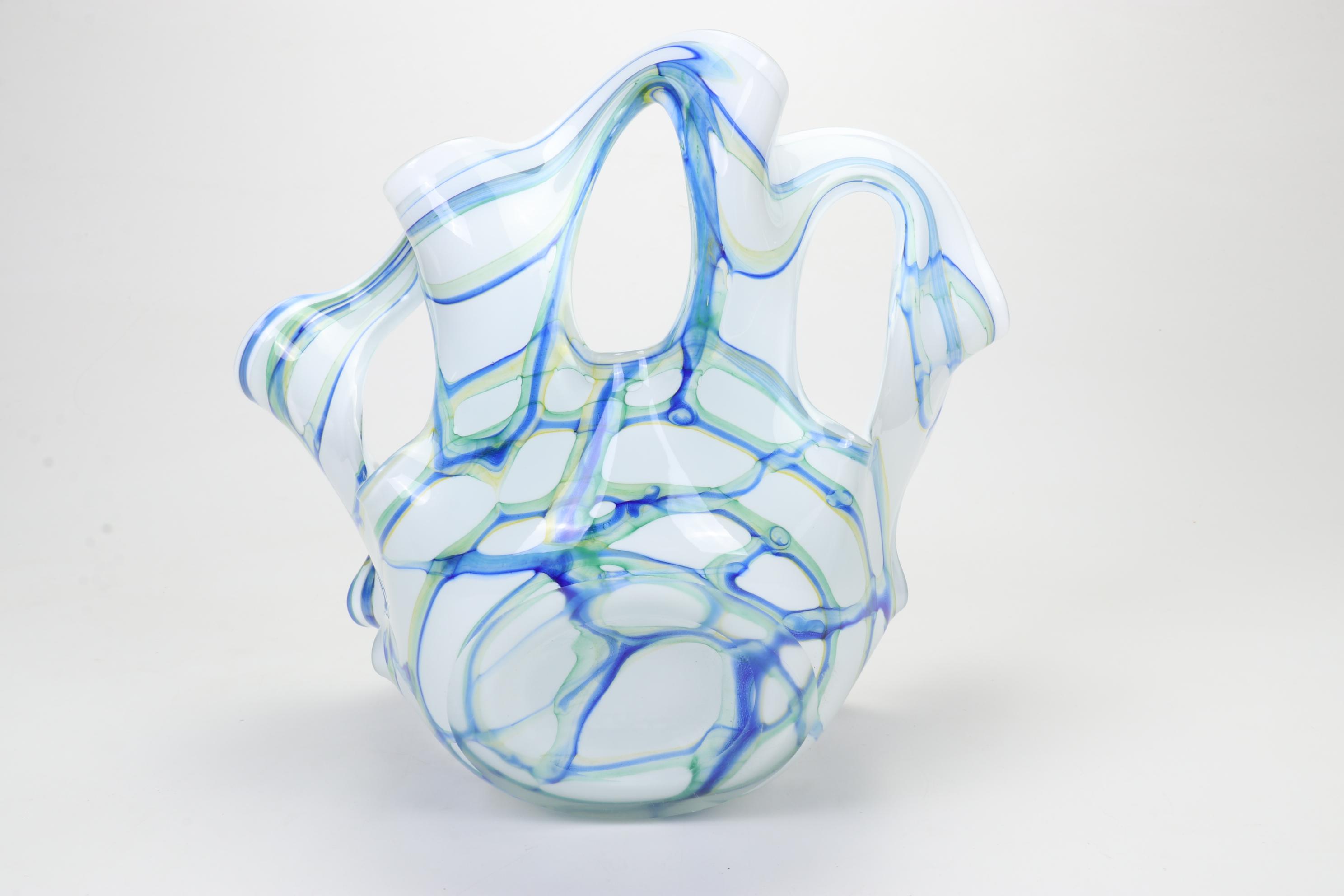 Blown Art Glass Table Lamp and Centerpiece Fruit Bowl