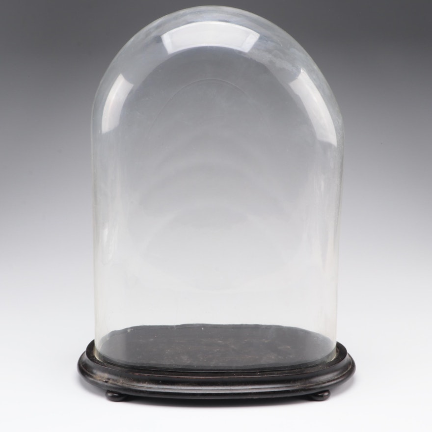 Victorian Glass Cloche with Wood Base, Late 19th Century