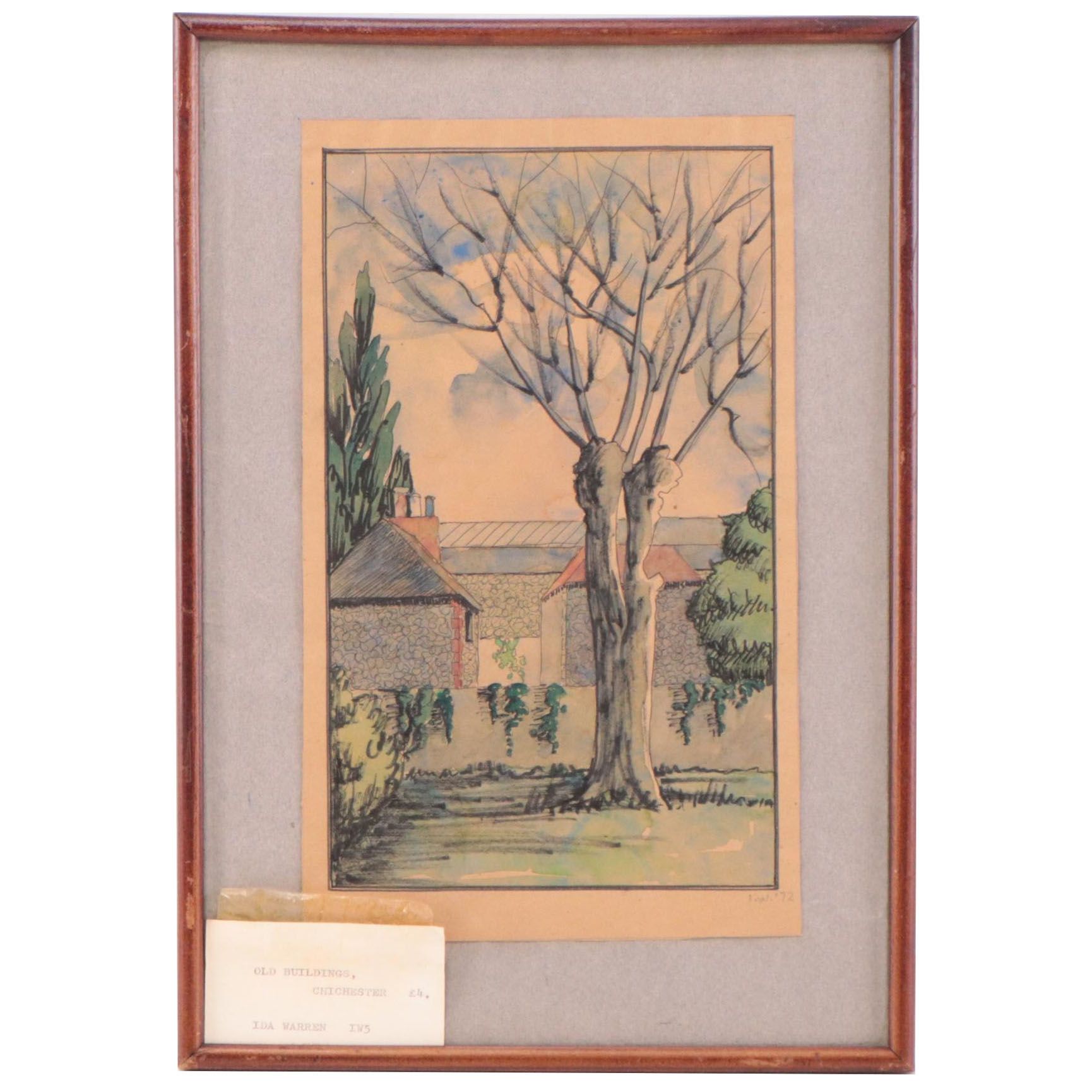 Ida Warren Watercolor and Ink Painting "Old Building, Chichester"