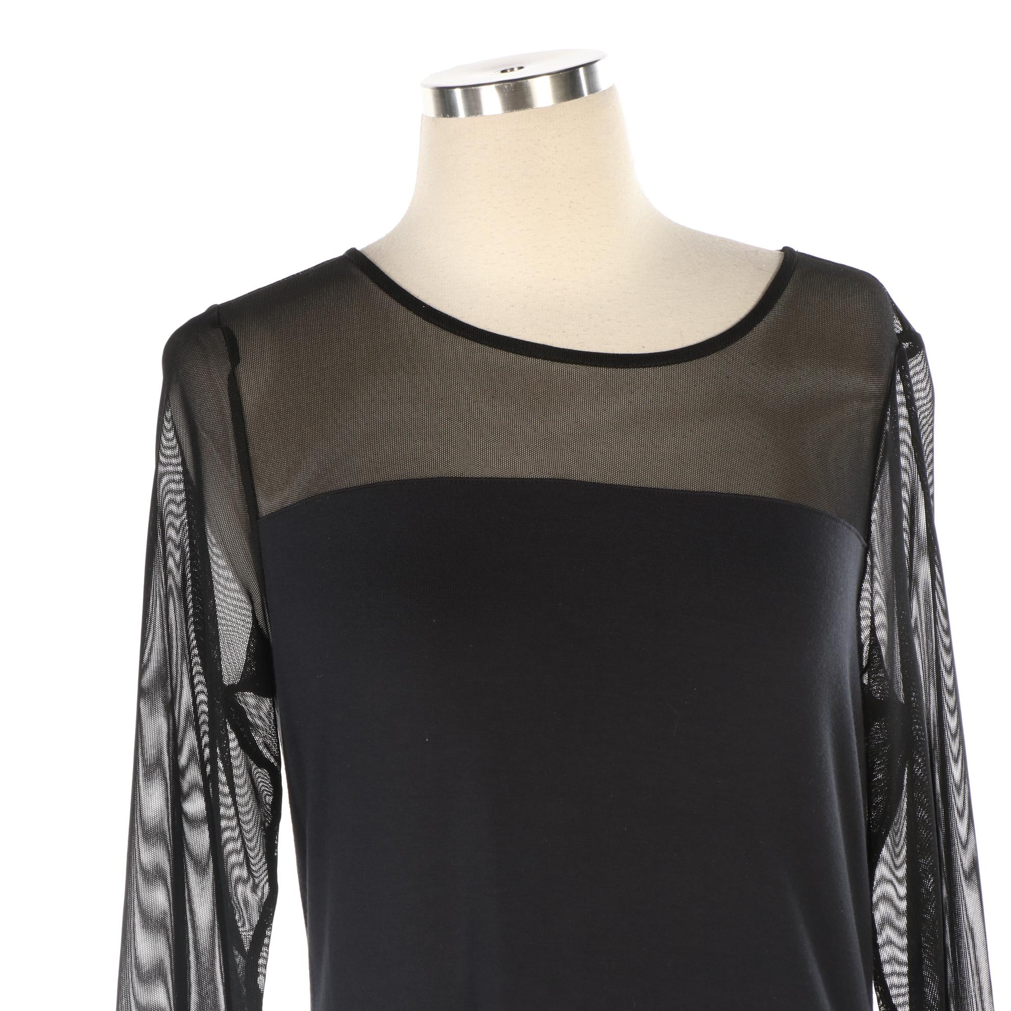 Tommy Bahama Knit Dress with Mesh Sleeves and V-Cut Neckline Draped Dress