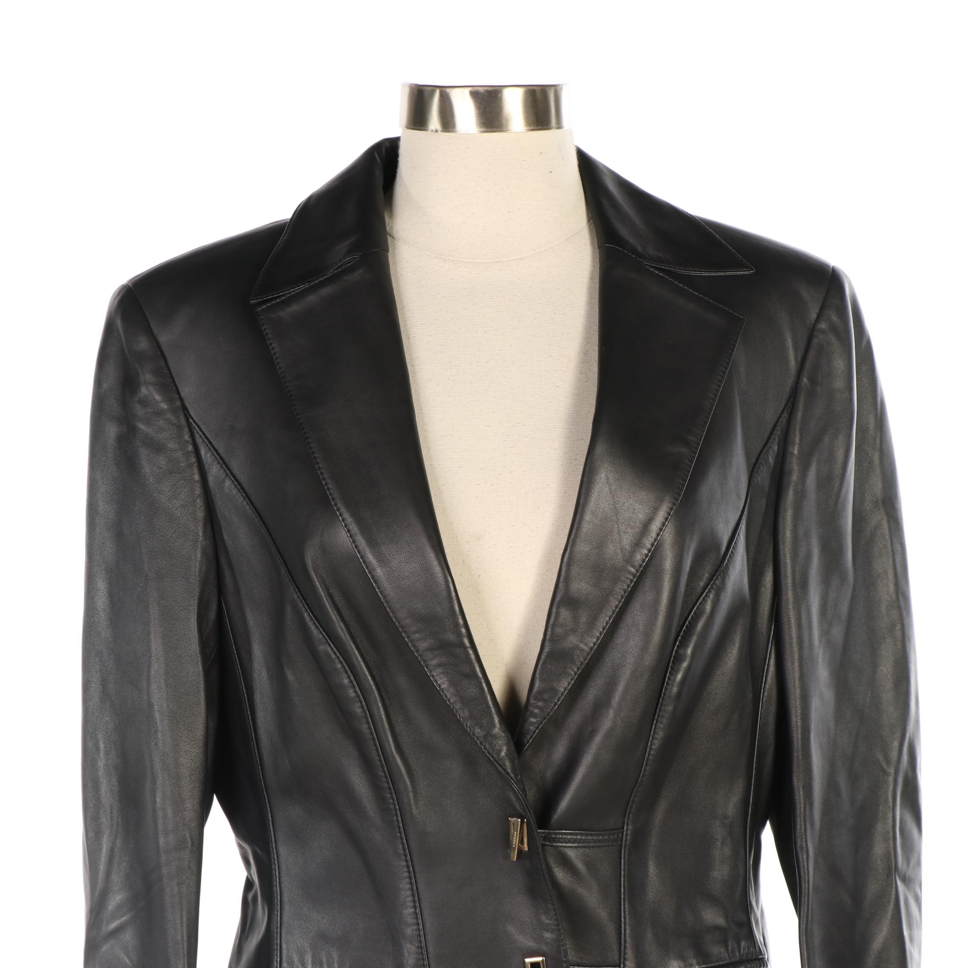Escada Black Lambskin Jacket and Raglan-Sleeve Cardigan Sweater