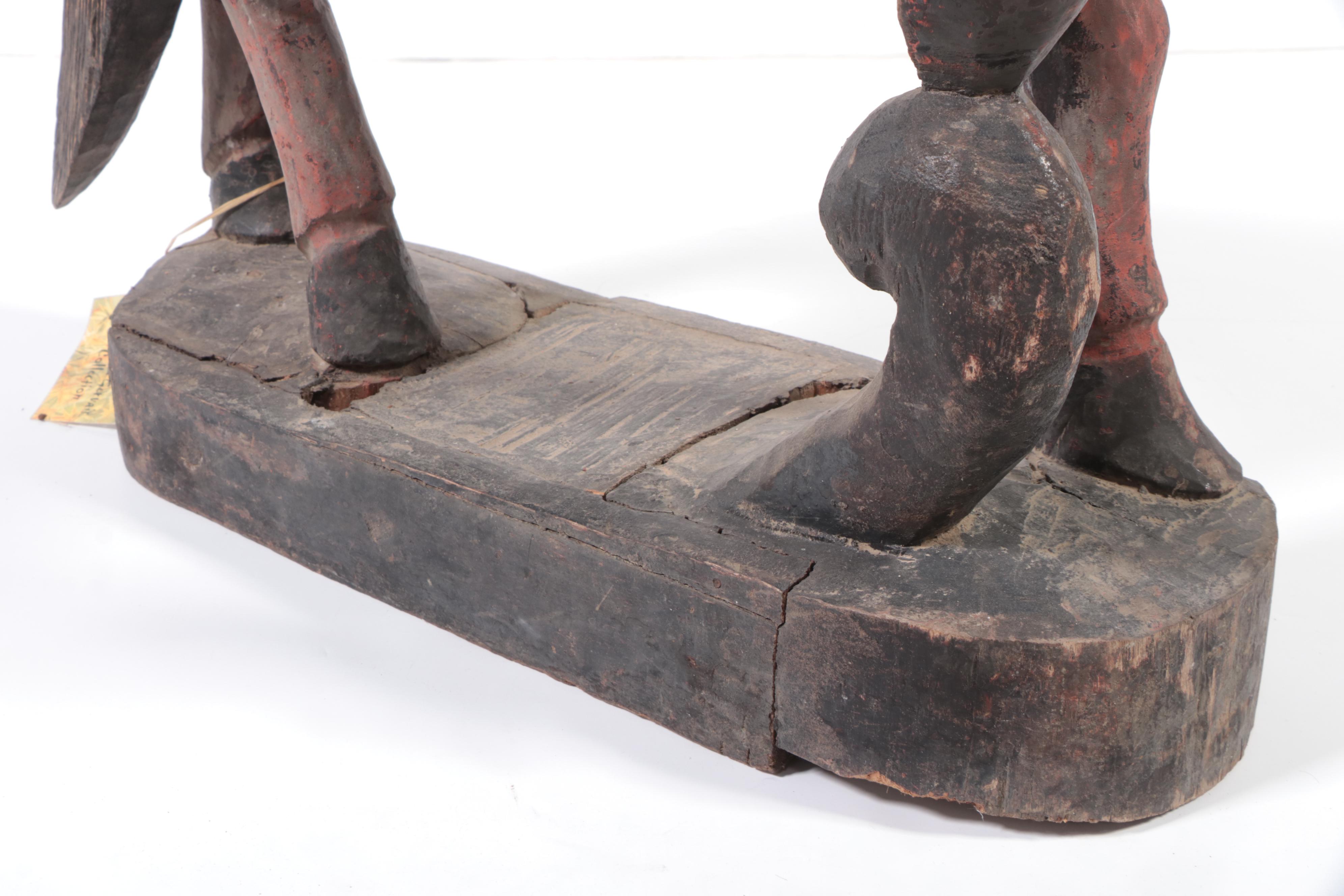 Burmese Nat on Horseback Hand-Carved Wooden Figurine