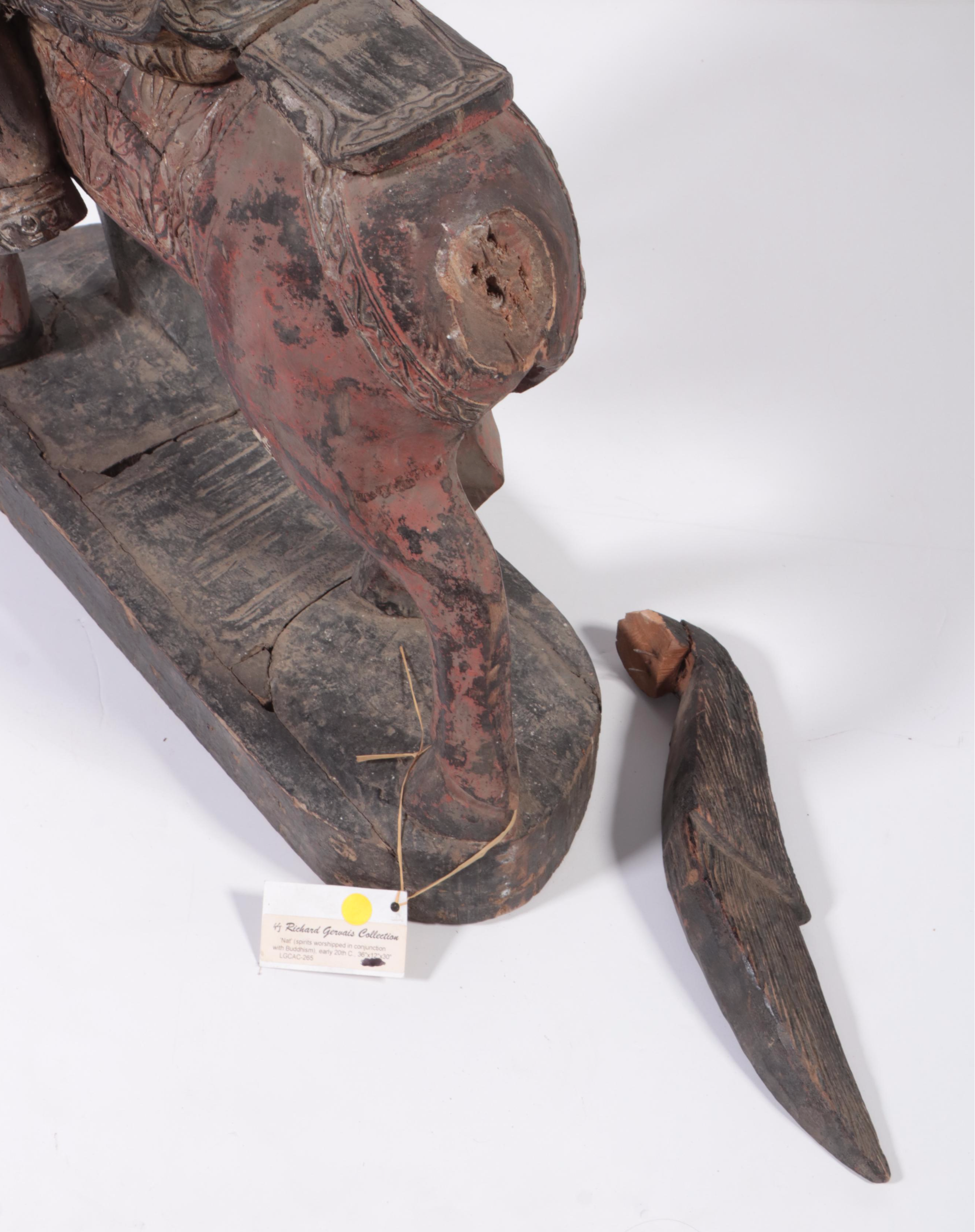 Burmese Nat on Horseback Hand-Carved Wooden Figurine