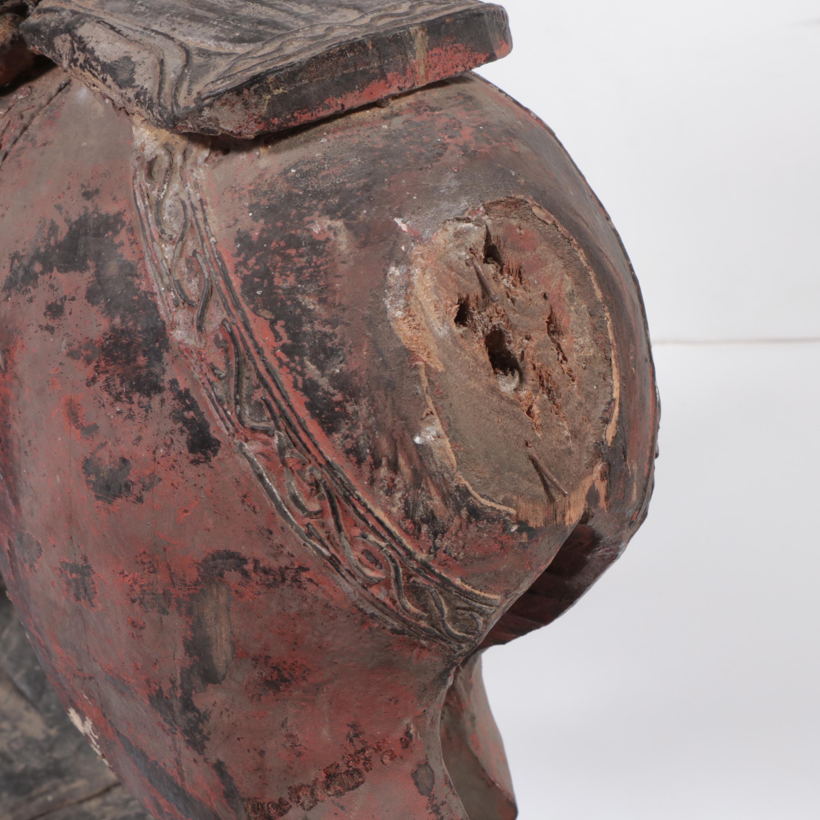 Burmese Nat on Horseback Hand-Carved Wooden Figurine
