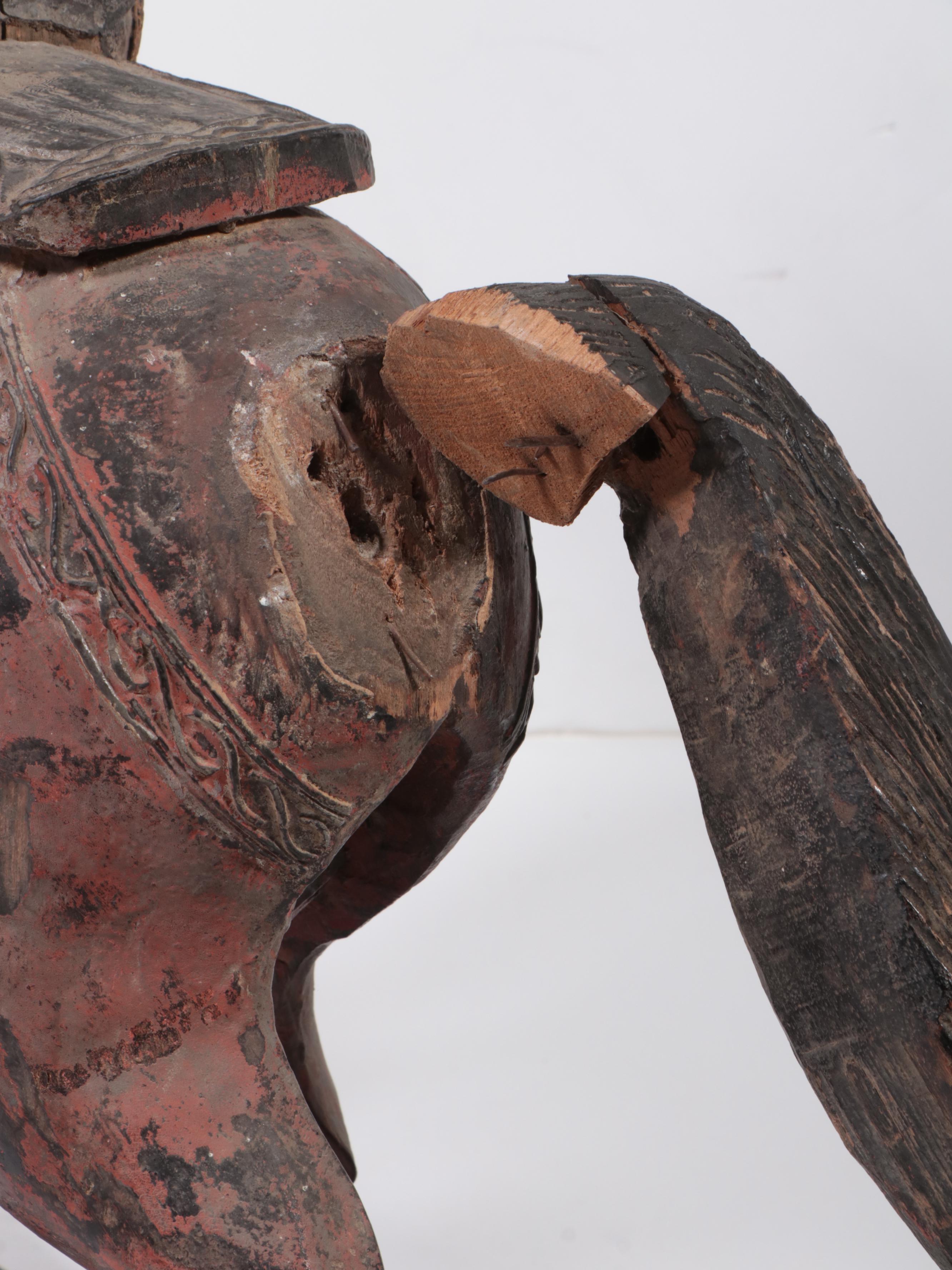 Burmese Nat on Horseback Hand-Carved Wooden Figurine
