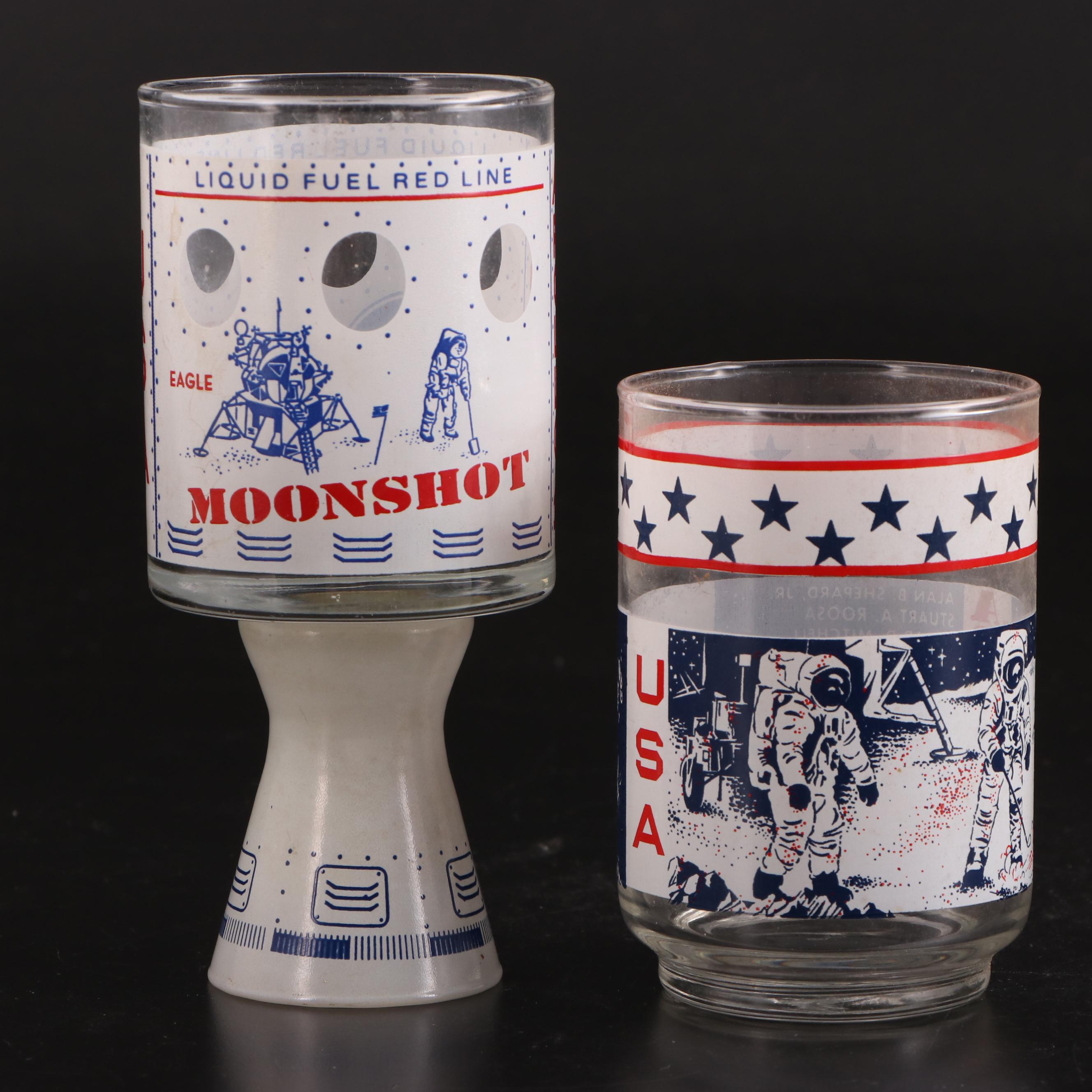 Holiday Inn and Other Motel Glass Advertising Ashtrays with Apollo Mission Cups