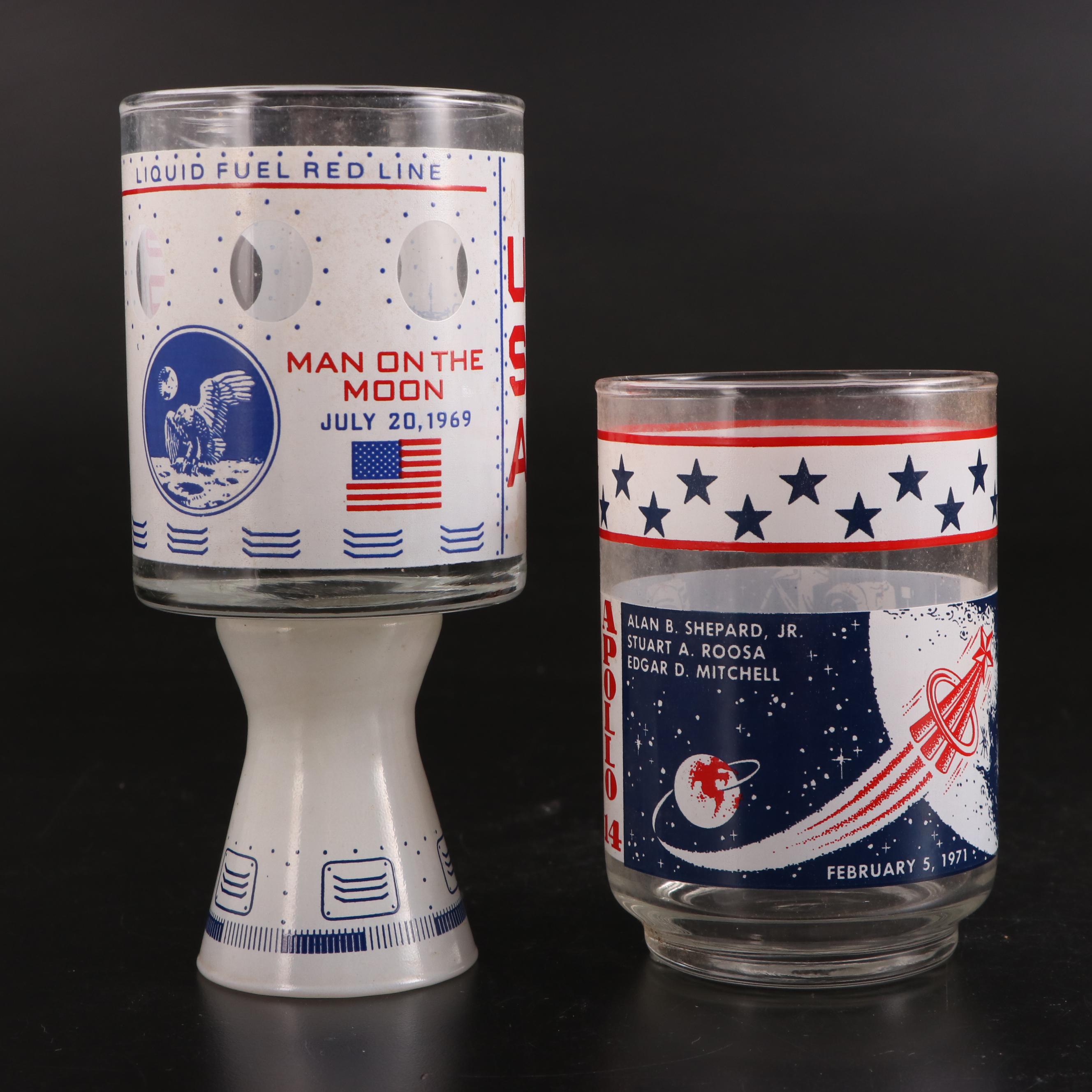 Holiday Inn and Other Motel Glass Advertising Ashtrays with Apollo Mission Cups