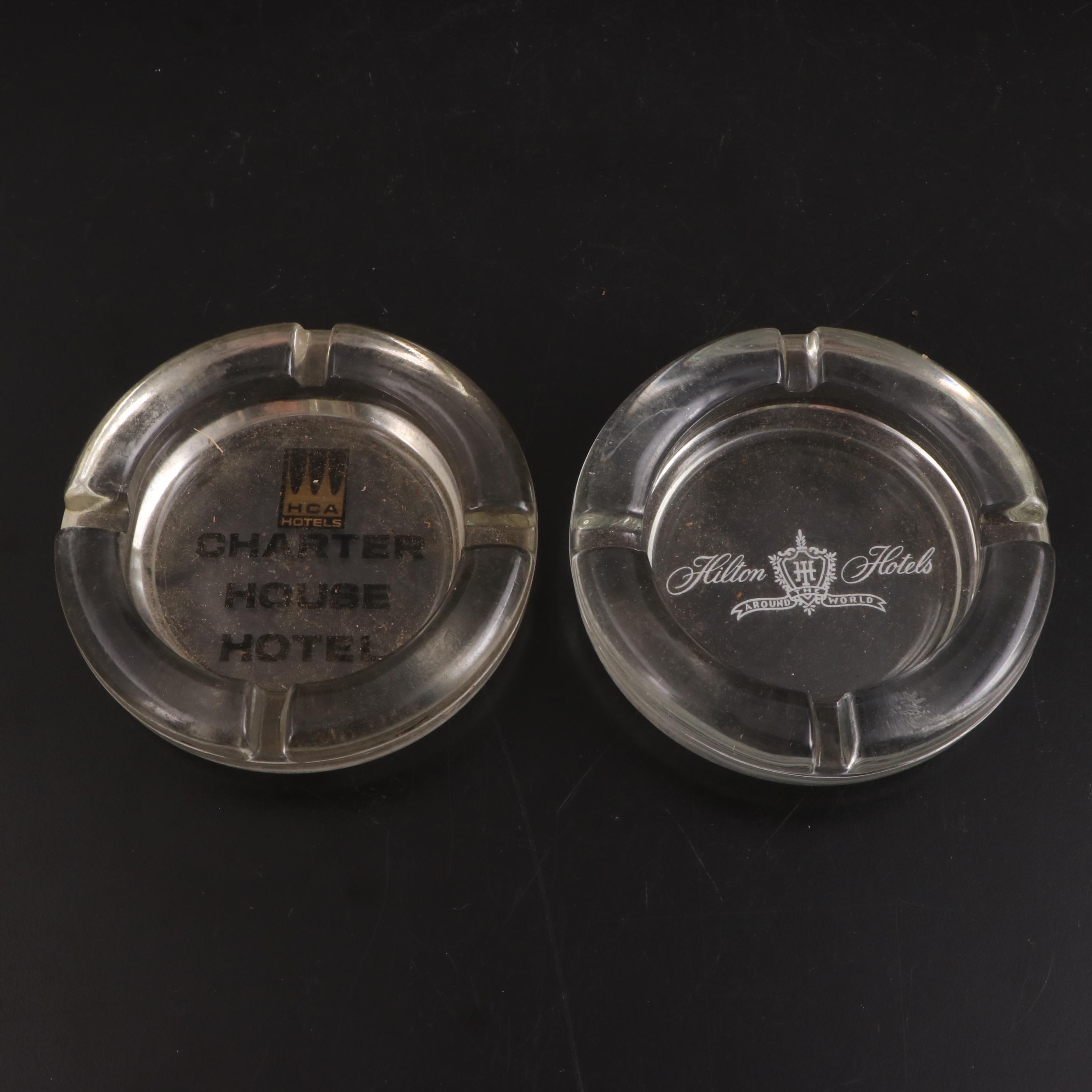 Holiday Inn and Other Motel Glass Advertising Ashtrays with Apollo Mission Cups