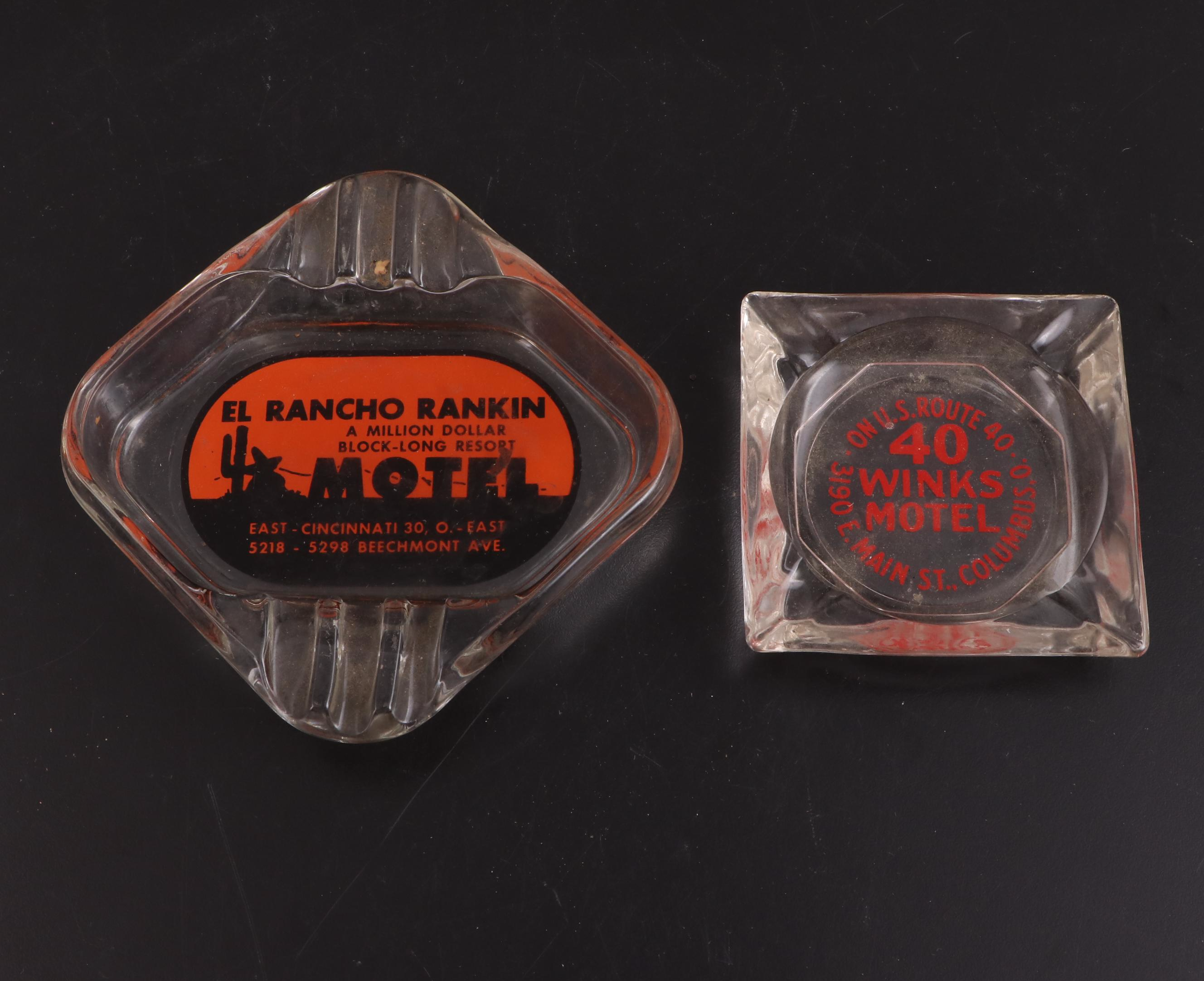 Holiday Inn and Other Motel Glass Advertising Ashtrays with Apollo Mission Cups