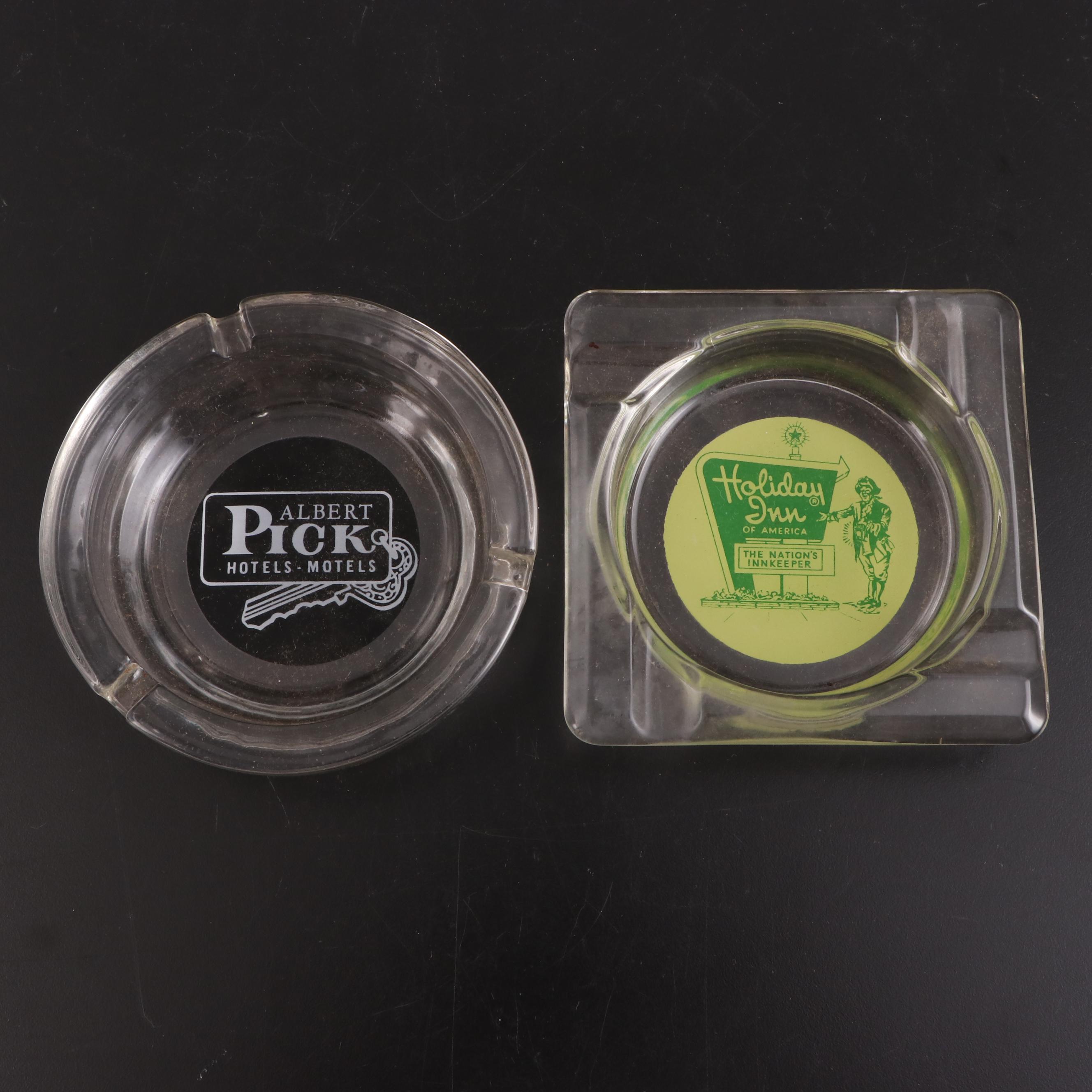 Holiday Inn and Other Motel Glass Advertising Ashtrays with Apollo Mission Cups