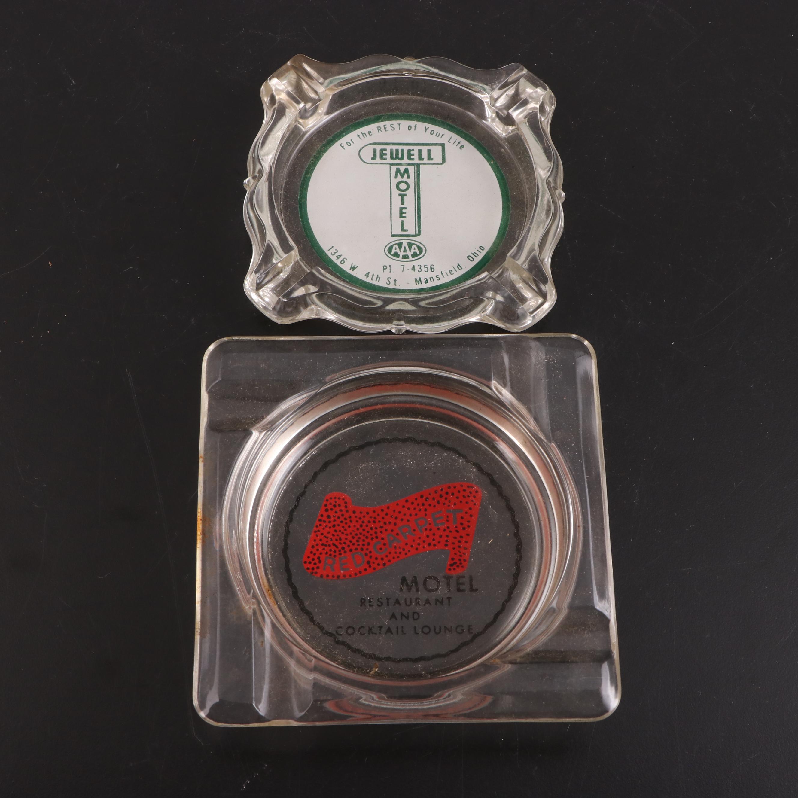 Holiday Inn and Other Motel Glass Advertising Ashtrays with Apollo Mission Cups