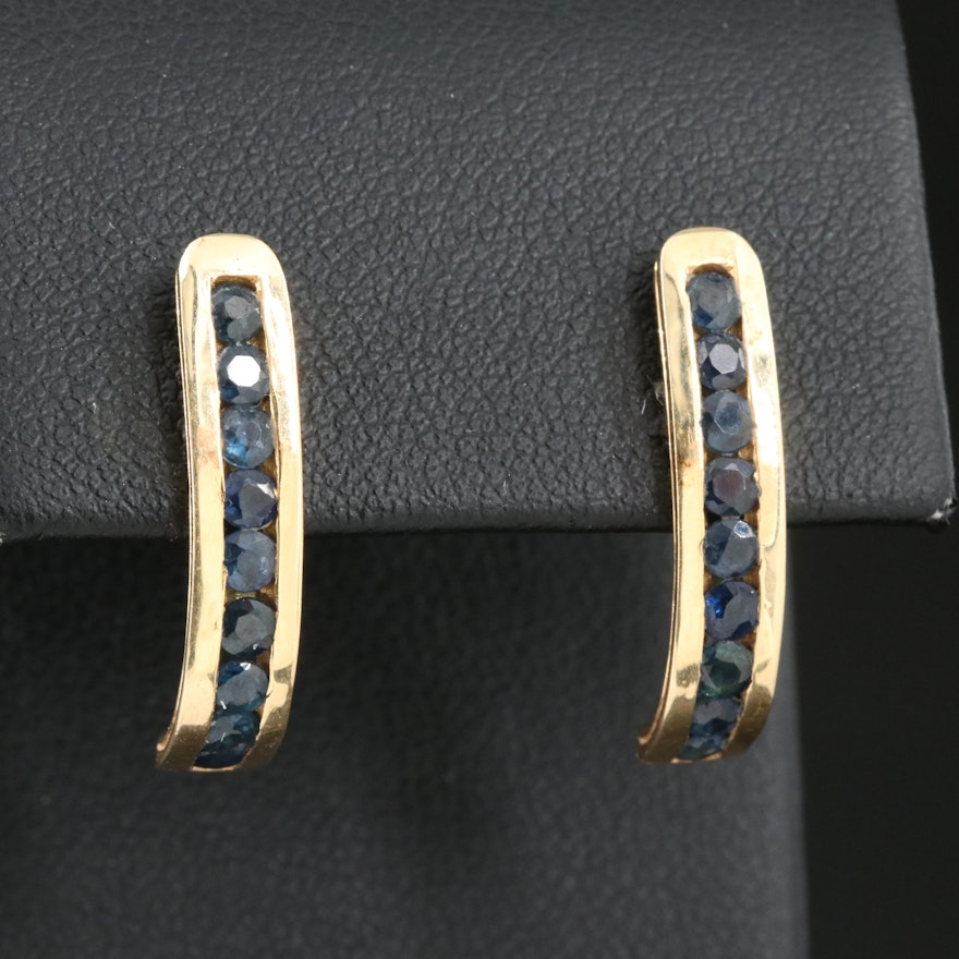 18K Sapphire J Hoop Channel Earrings