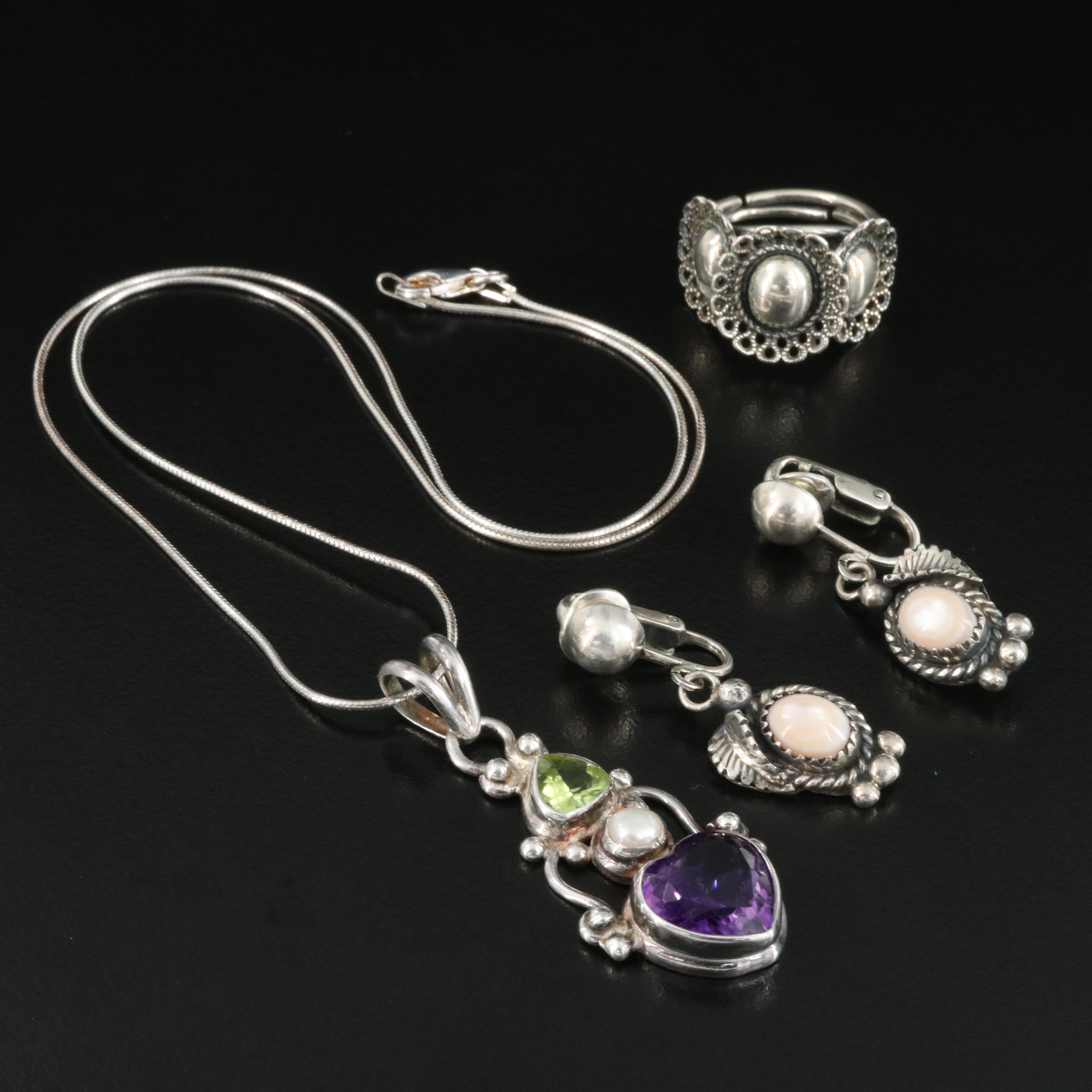 Vintage Beau Ring, Amethyst, Peridot and Pearl Featured in Sterling Jewelry