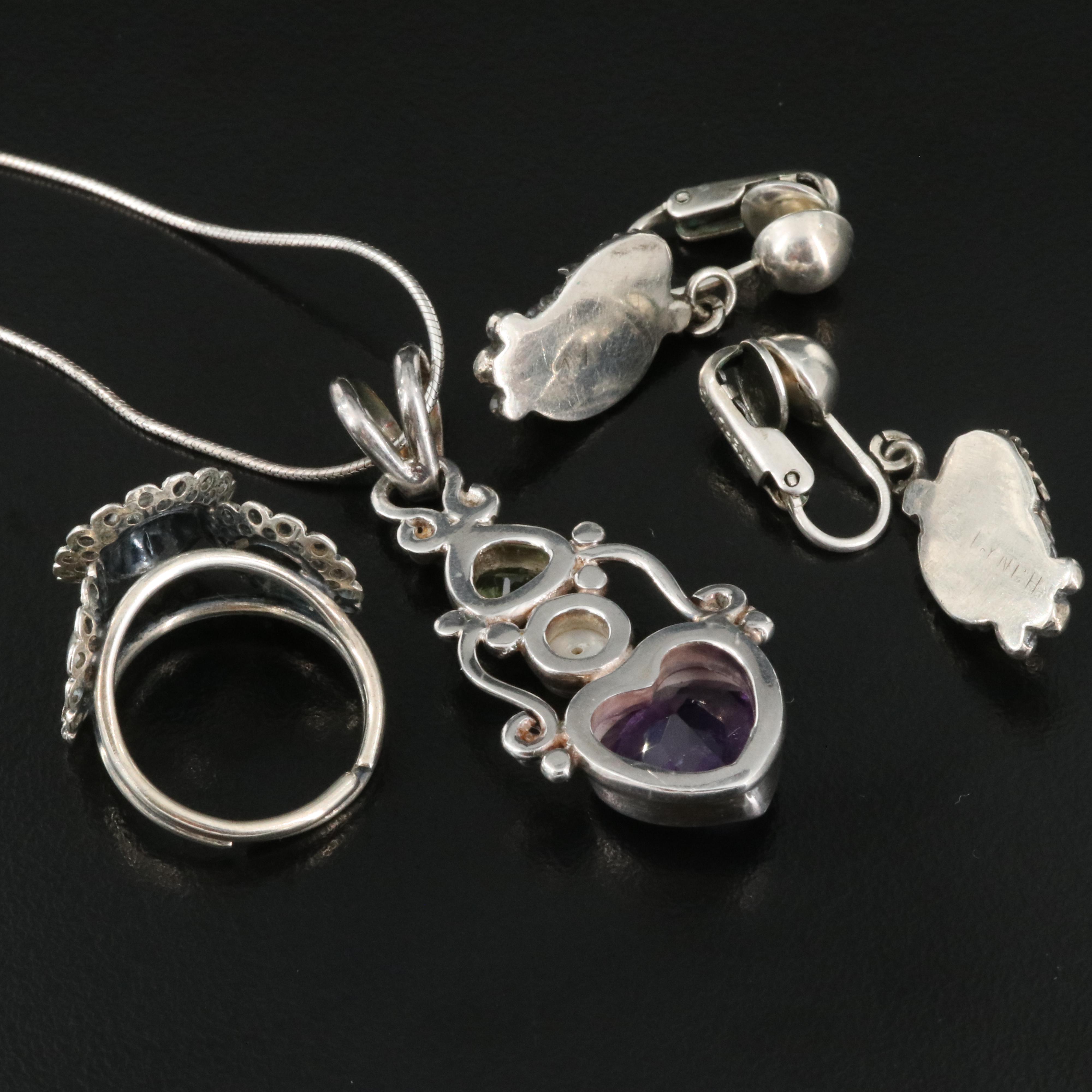 Vintage Beau Ring, Amethyst, Peridot and Pearl Featured in Sterling Jewelry