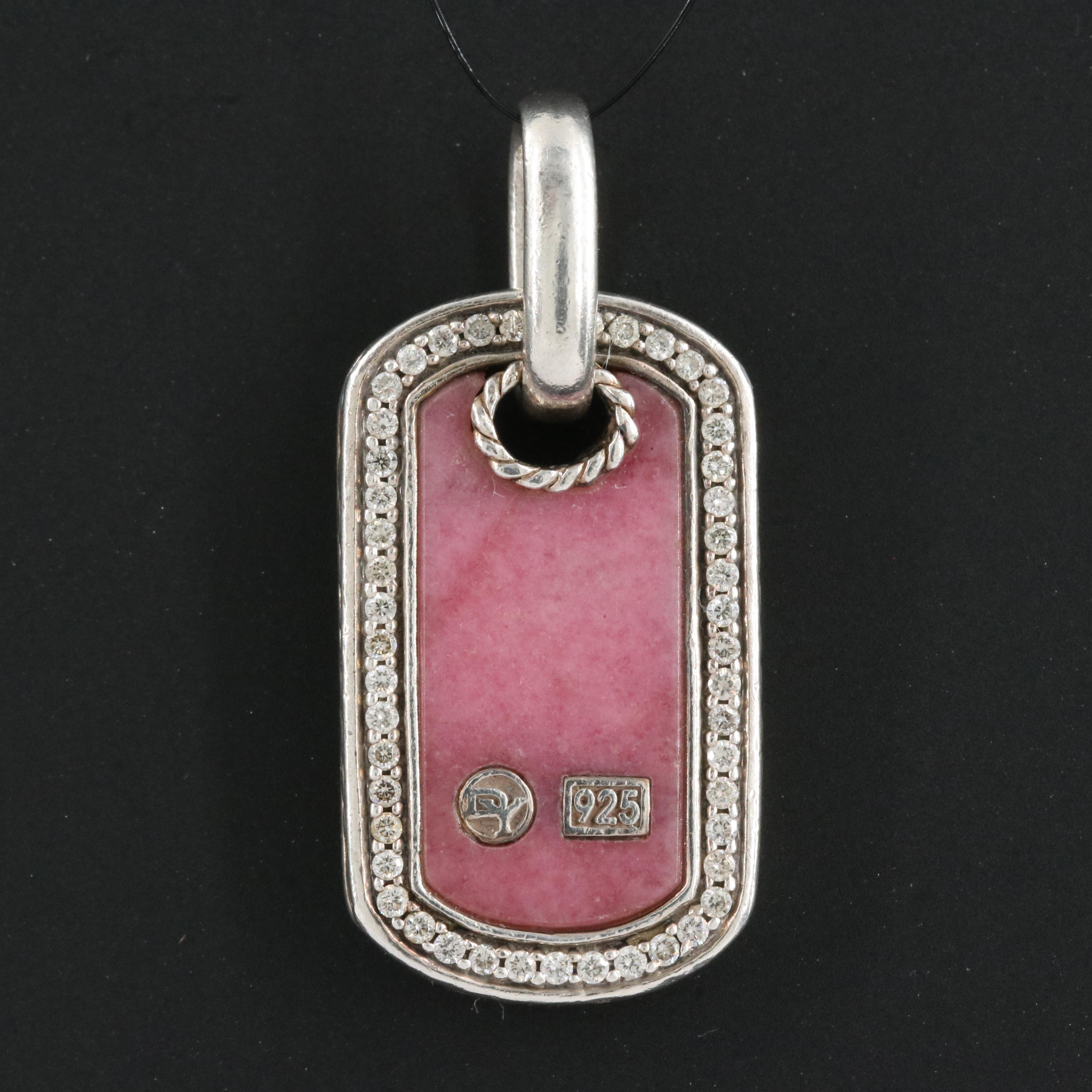 David Yurman Sterling Rhodonite and Diamond Limited Edition Dog Tag Pendant