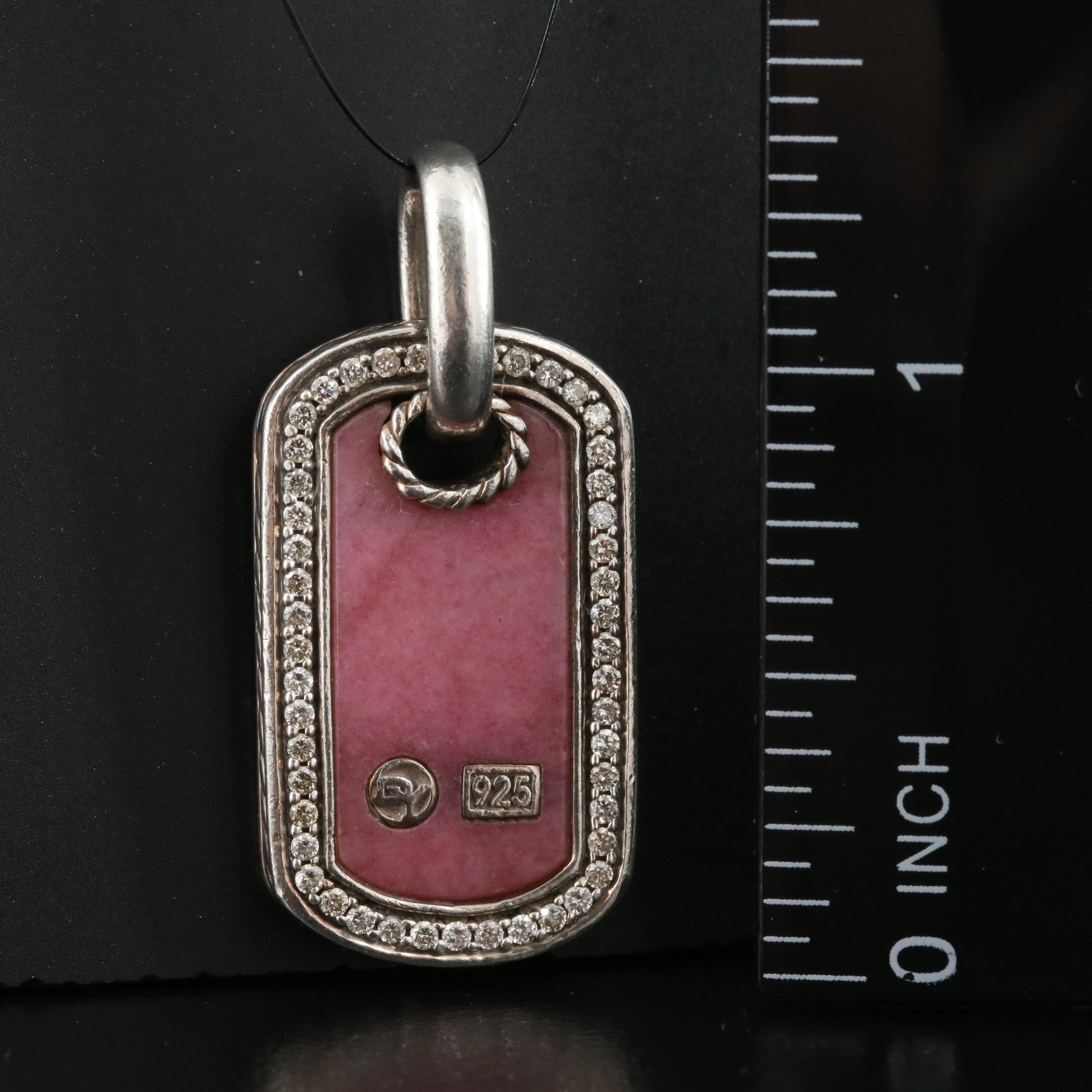 David Yurman Sterling Rhodonite and Diamond Limited Edition Dog Tag Pendant