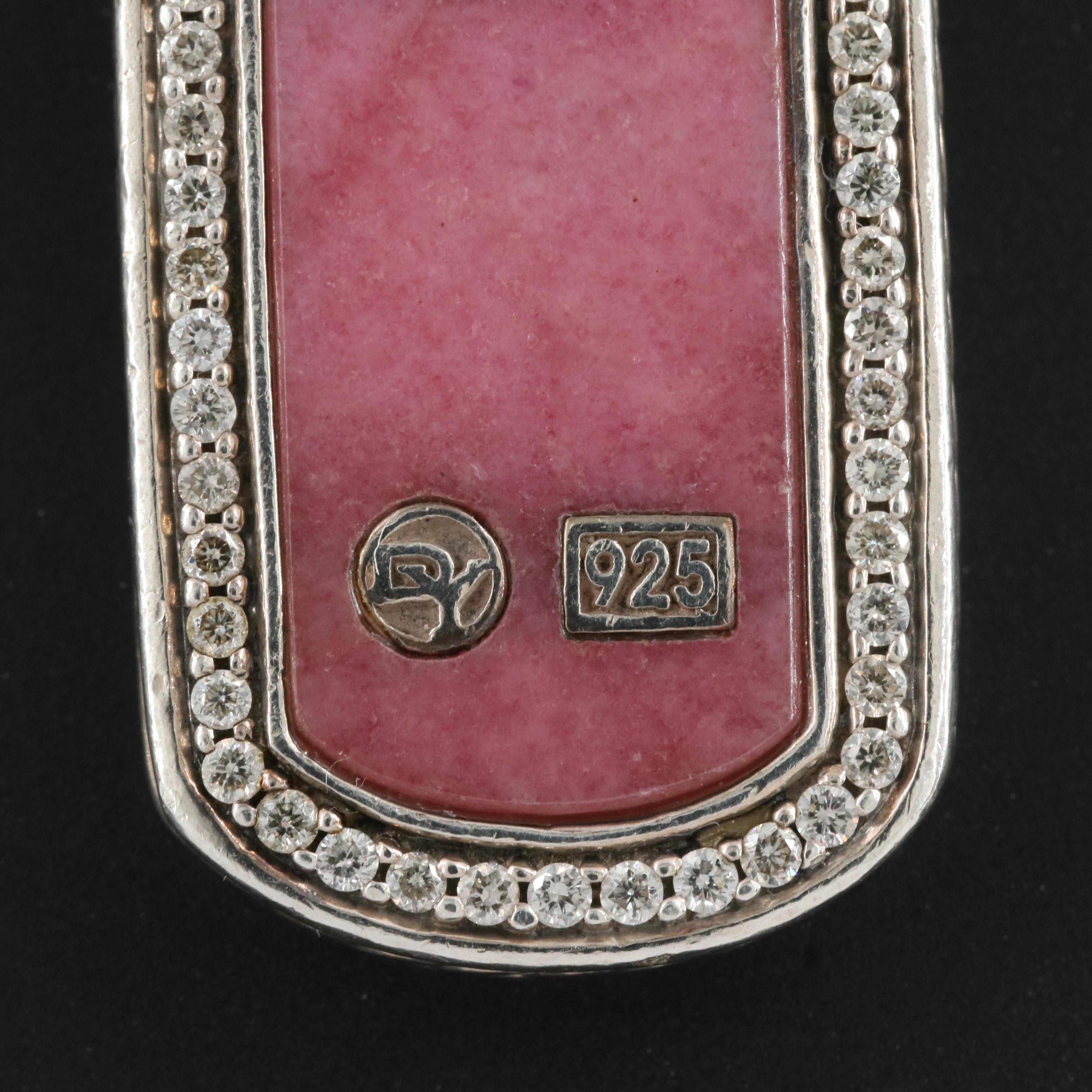 David Yurman Sterling Rhodonite and Diamond Limited Edition Dog Tag Pendant