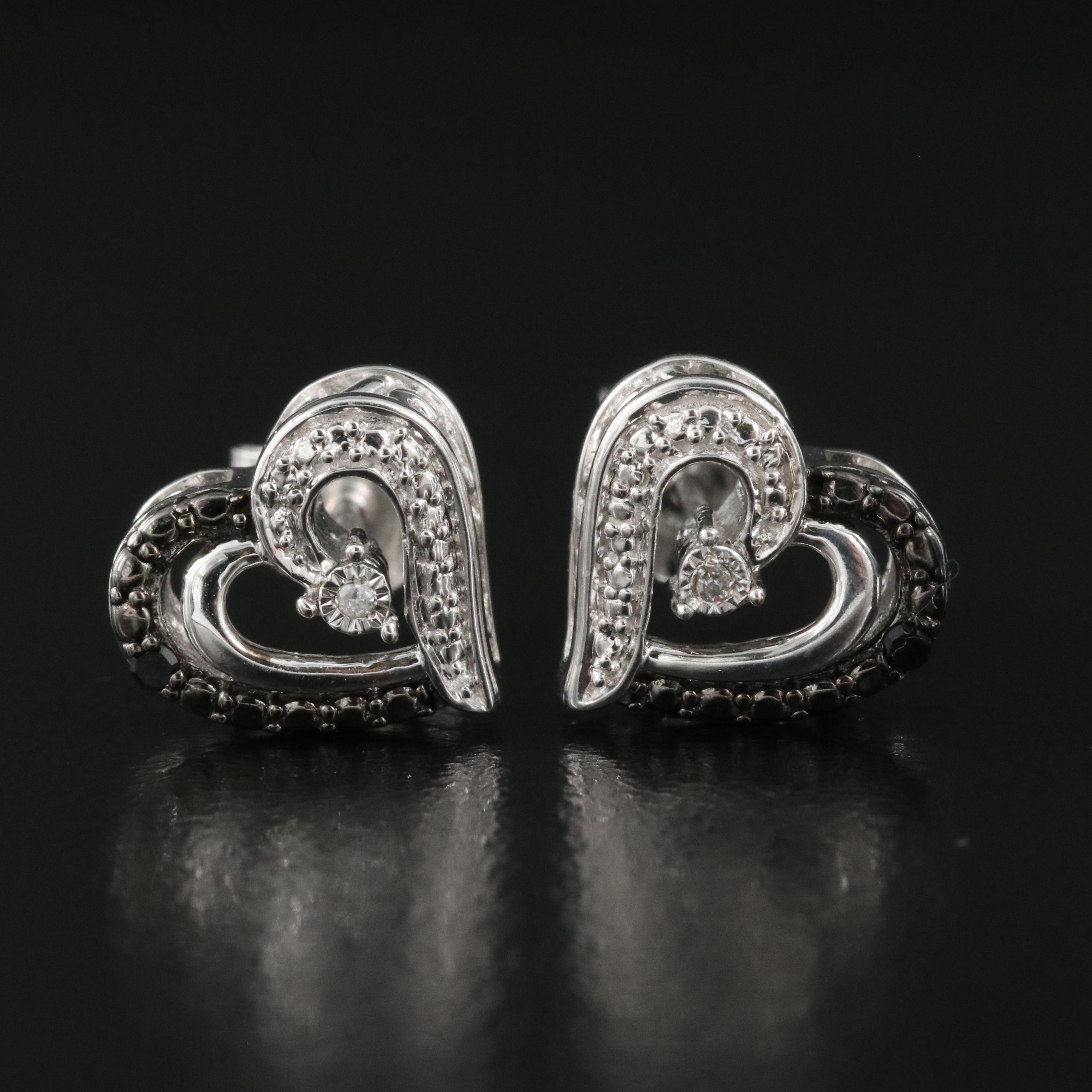 Sterling Diamond Heart Earrings