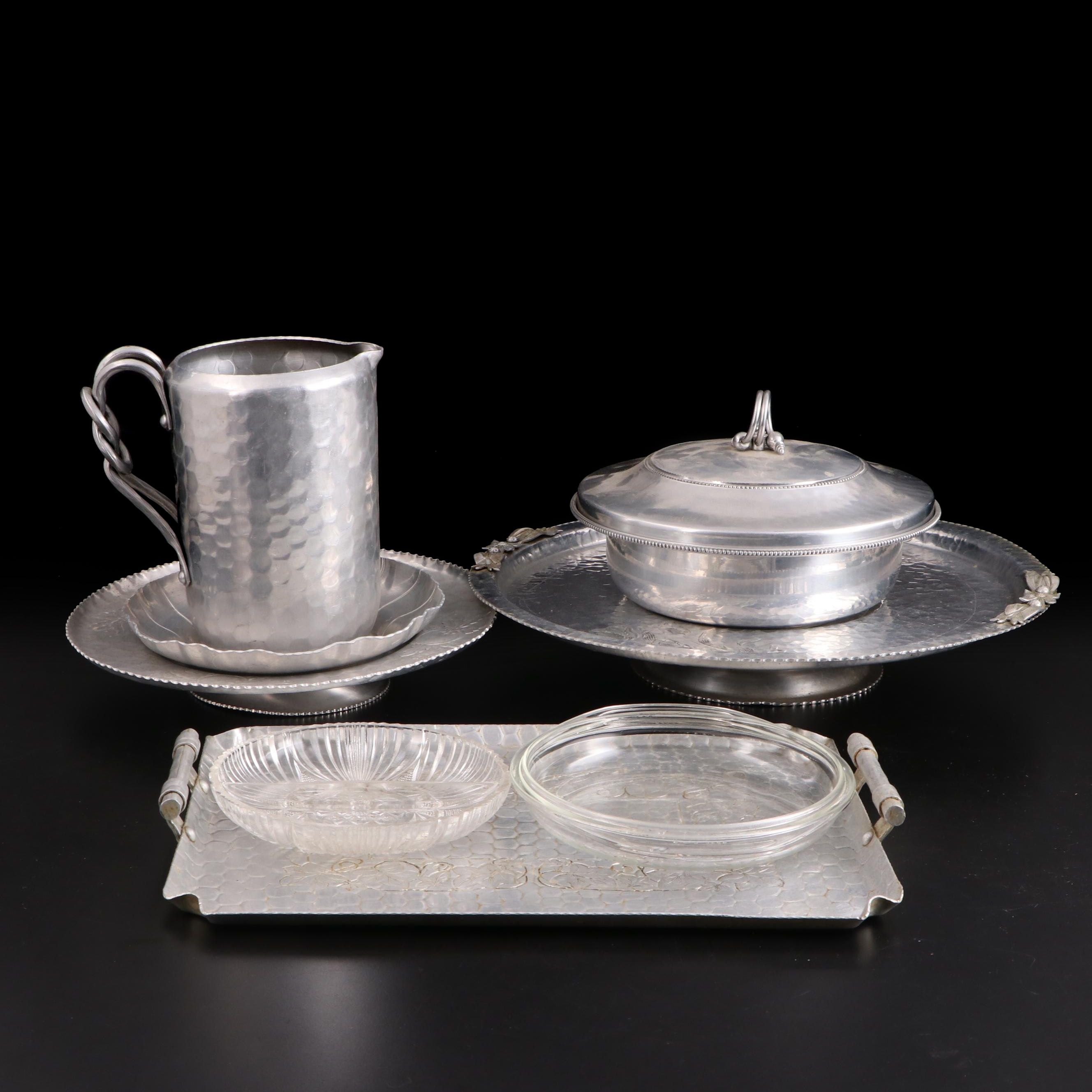 Buenilum Covered Serving Dish with Hammered Aluminum and Other Tableware
