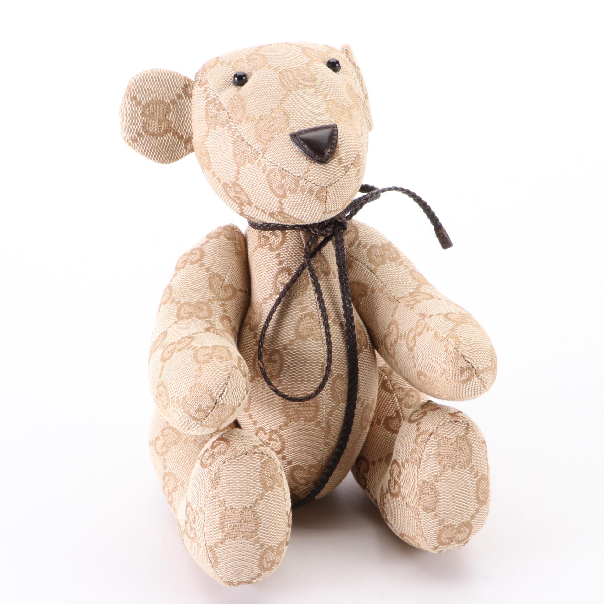 Gucci Teddy Bear in GG Canvas and Dark Brown Leather