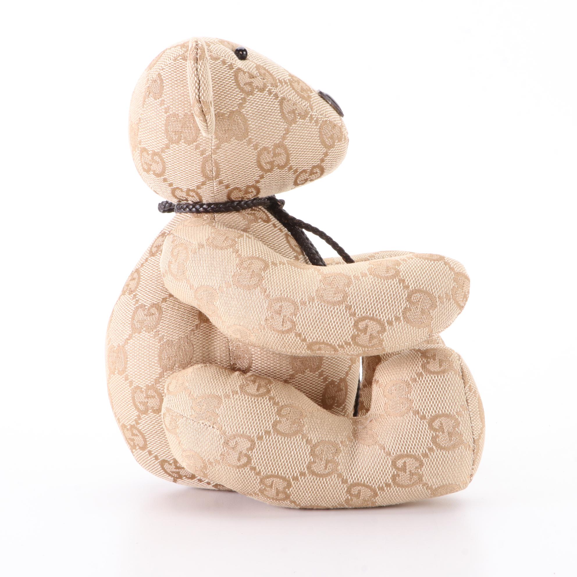 Gucci Teddy Bear in GG Canvas and Dark Brown Leather