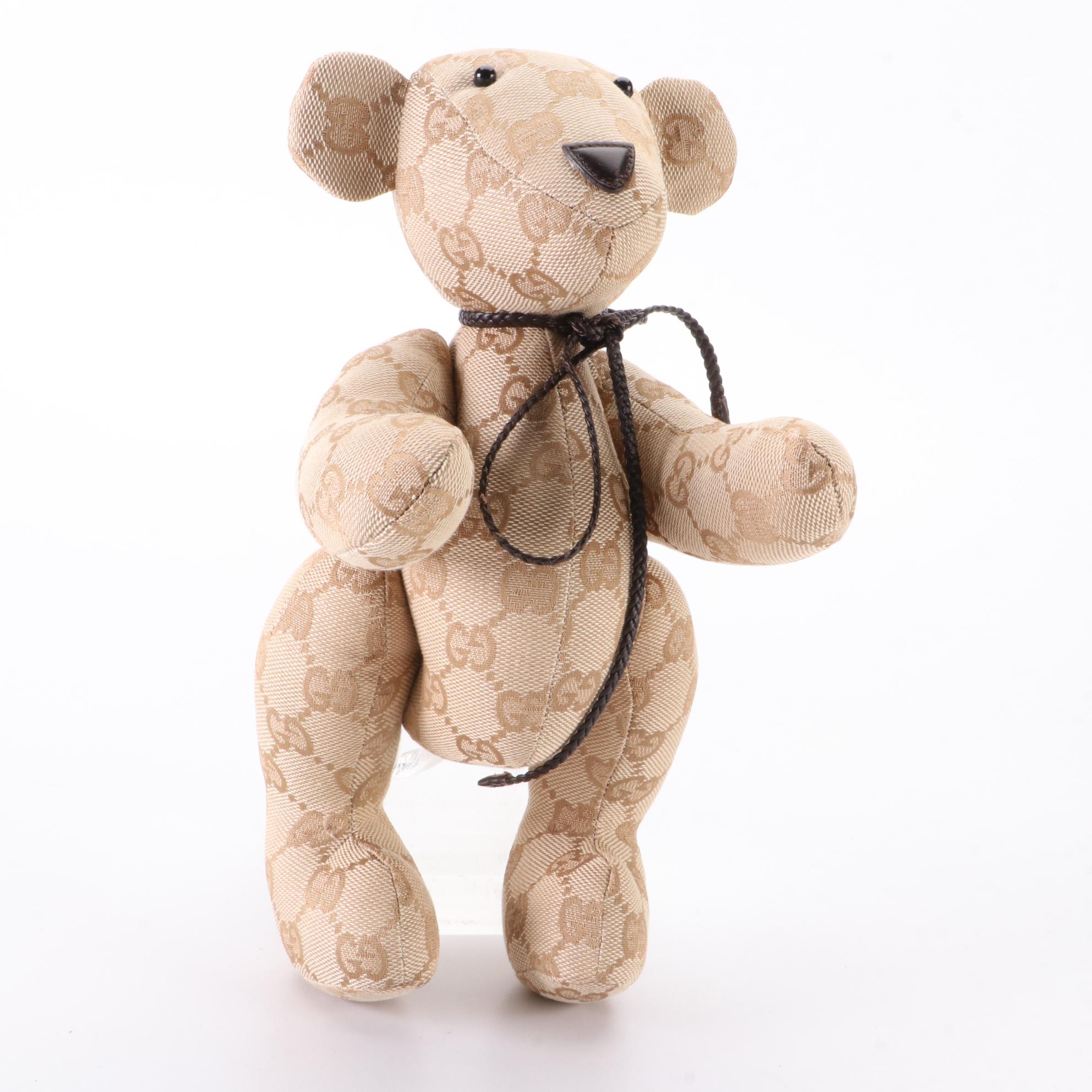 Gucci Teddy Bear in GG Canvas and Dark Brown Leather