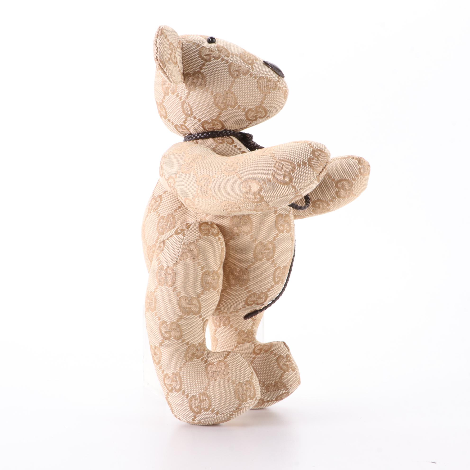 Gucci Teddy Bear in GG Canvas and Dark Brown Leather