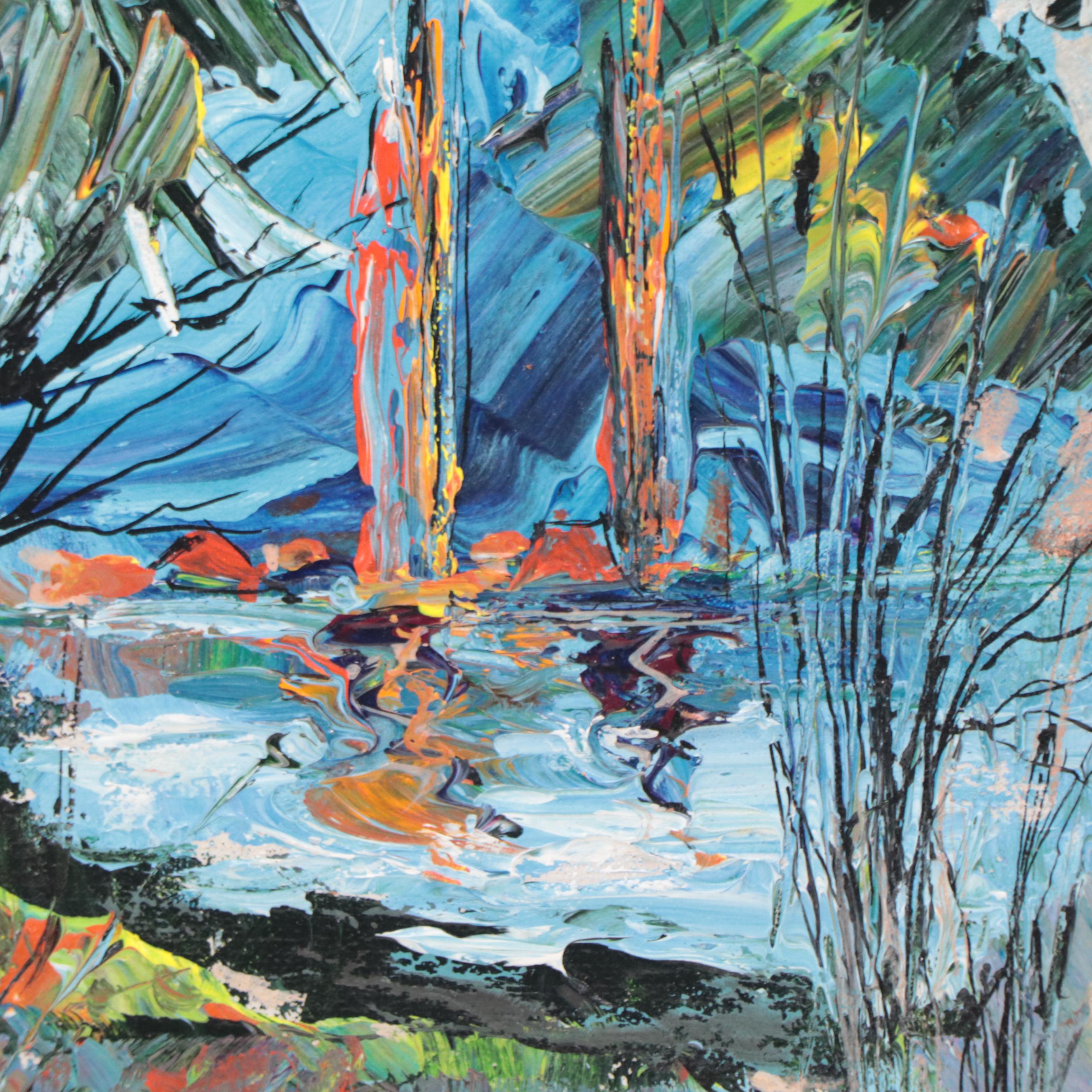 Louis Spiegel Abstract Landscape Acrylic Painting, Late 20th Century