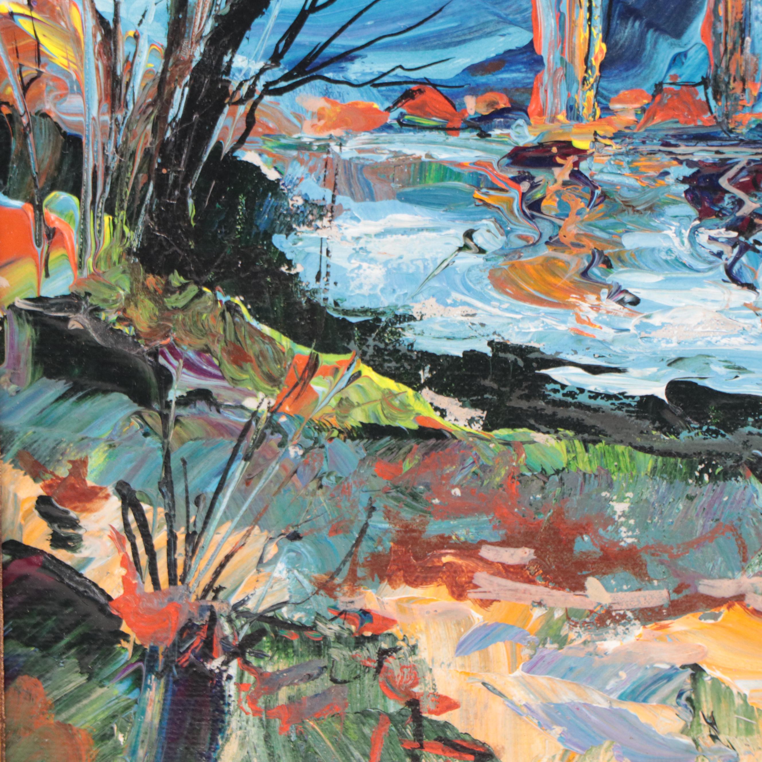 Louis Spiegel Abstract Landscape Acrylic Painting, Late 20th Century